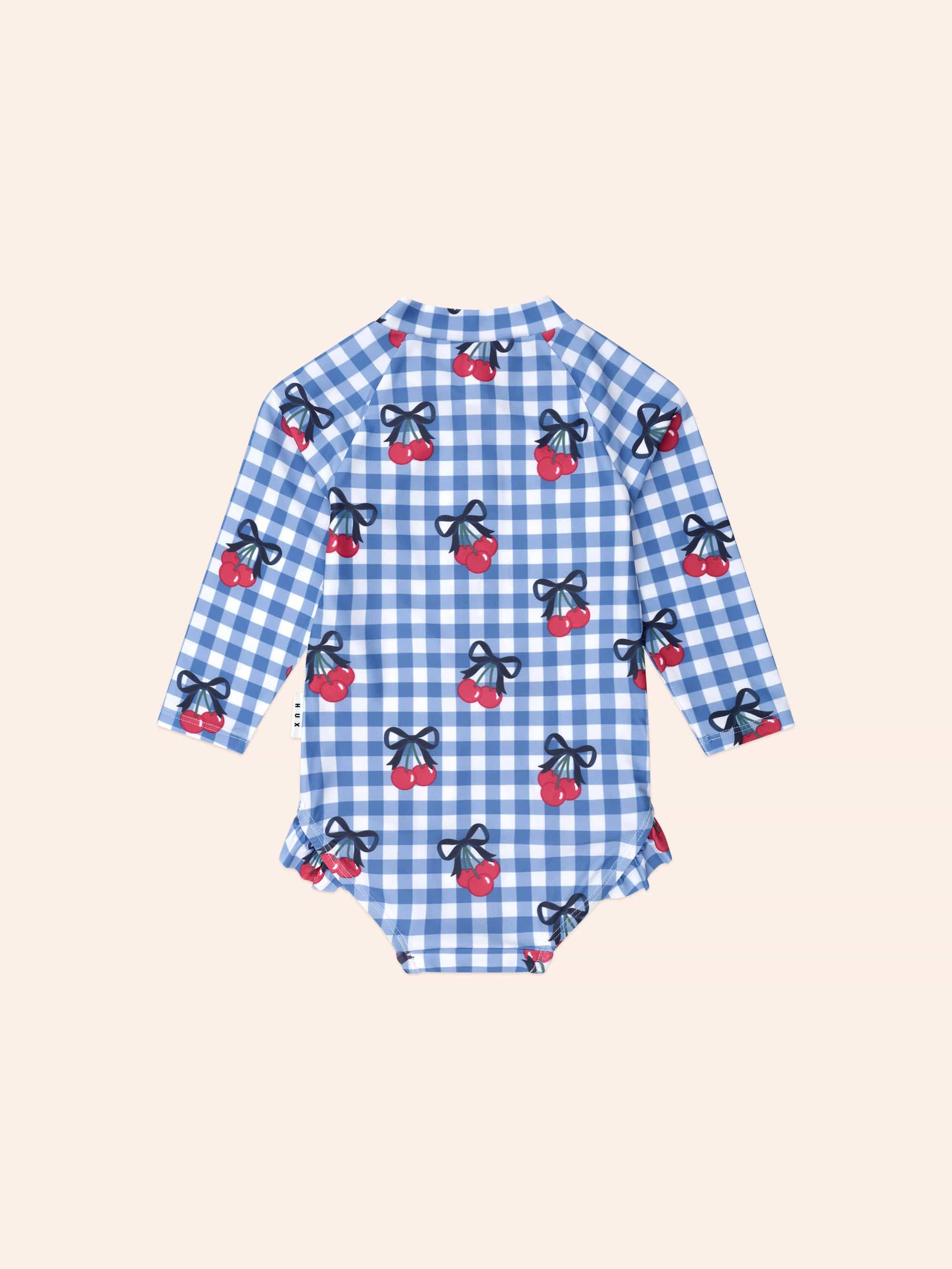 Cherry Gingham Raglan Swimsuit SWIMWEAR Huxbaby