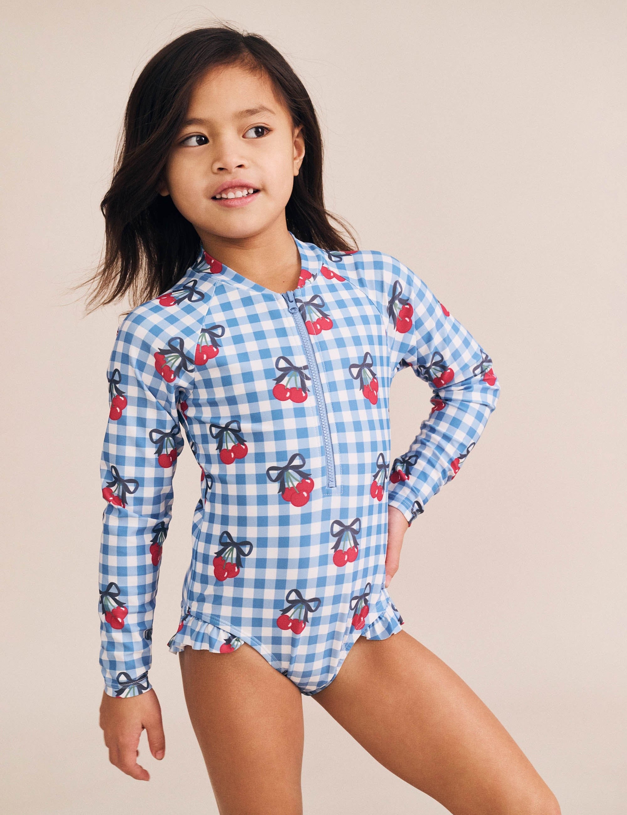 Cherry Gingham Raglan Swimsuit SWIMWEAR Huxbaby