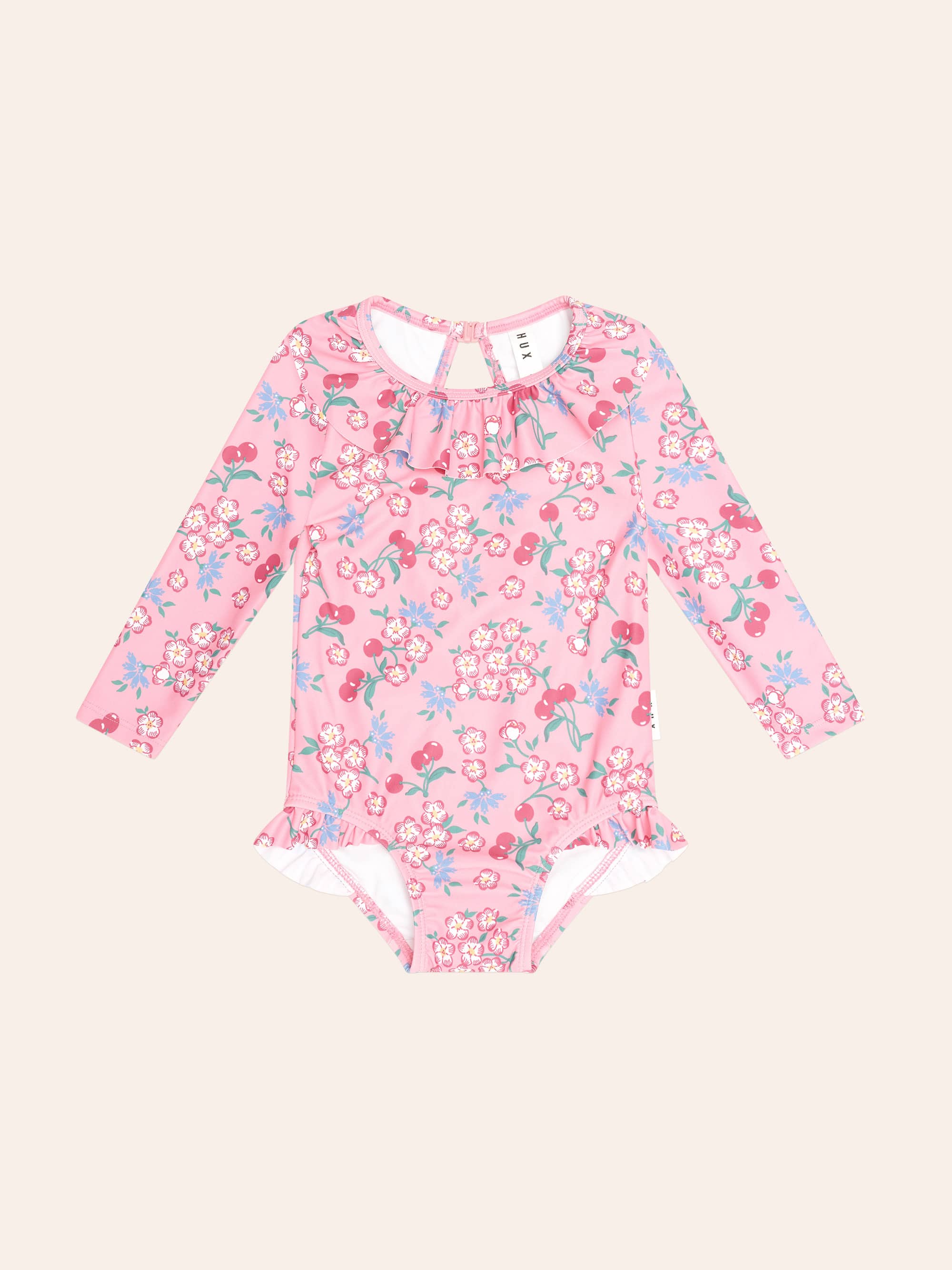 Tropical Cherry Floral Frill Neck Swimsuit SWIMWEAR Huxbaby Shopify