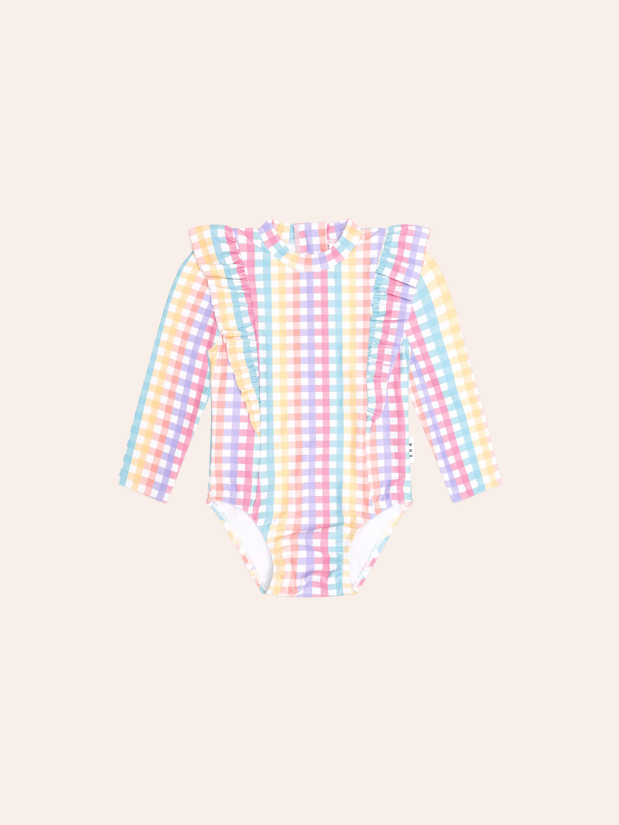Rainbow Check Frill Swimsuit SWIMWEAR Huxbaby Shopify
