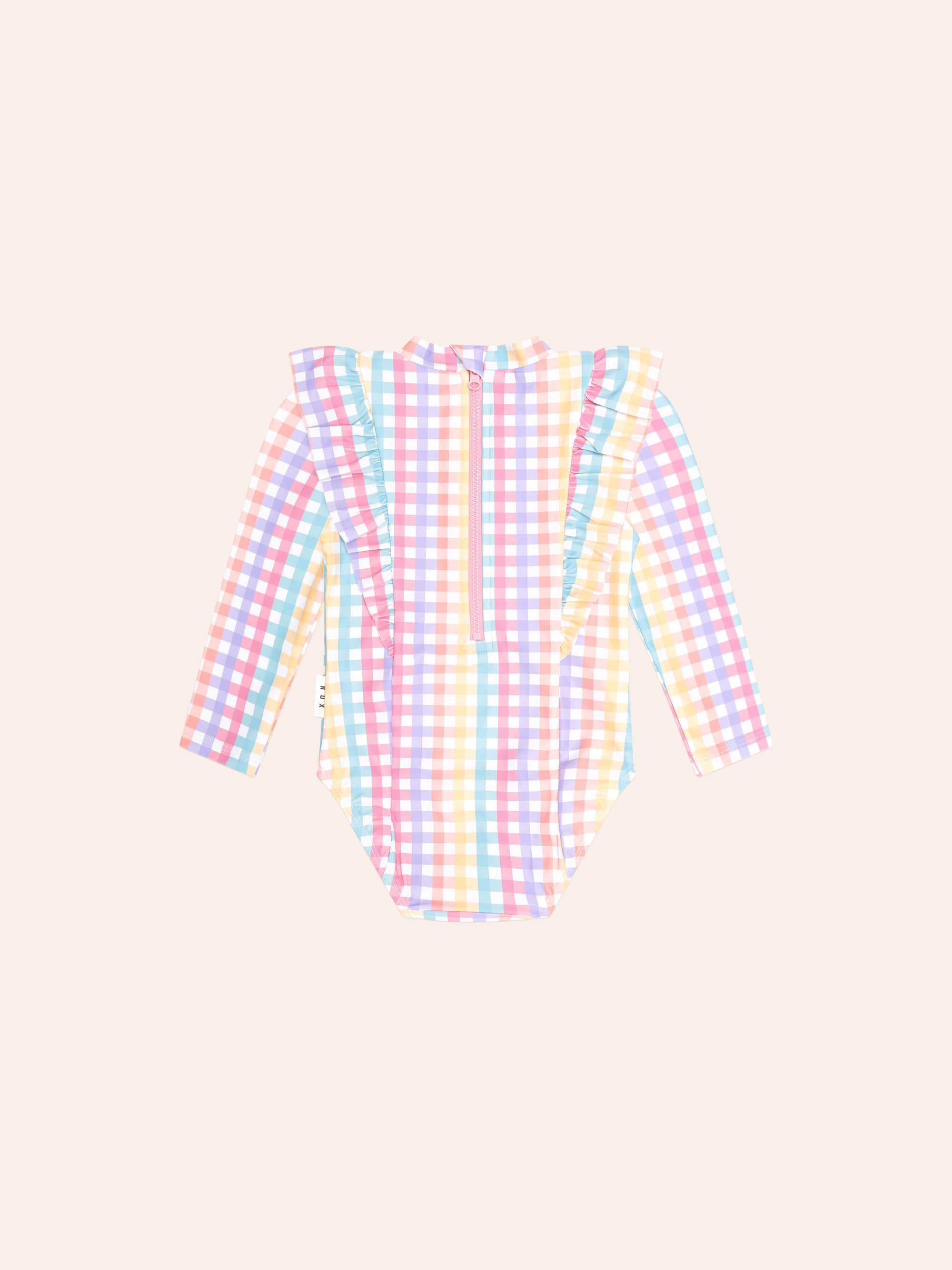 Rainbow Check Frill Swimsuit SWIMWEAR Huxbaby Shopify