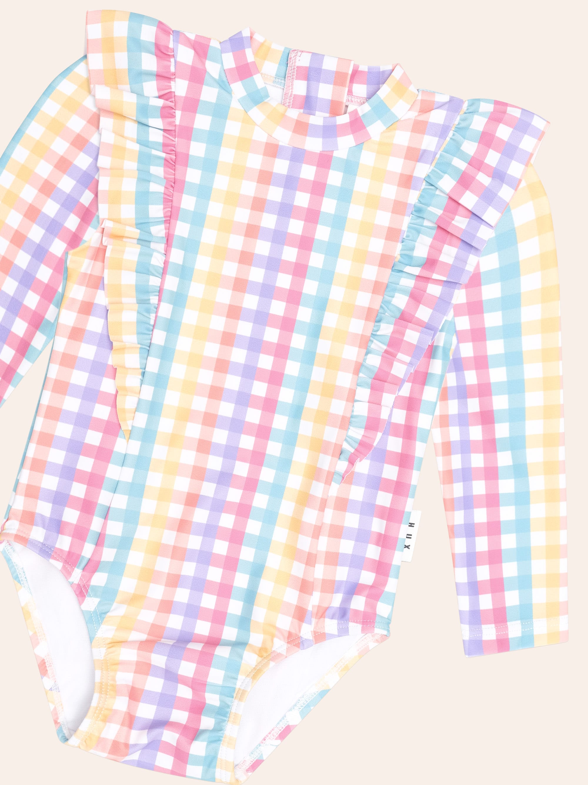 Rainbow Check Frill Swimsuit SWIMWEAR Huxbaby Shopify