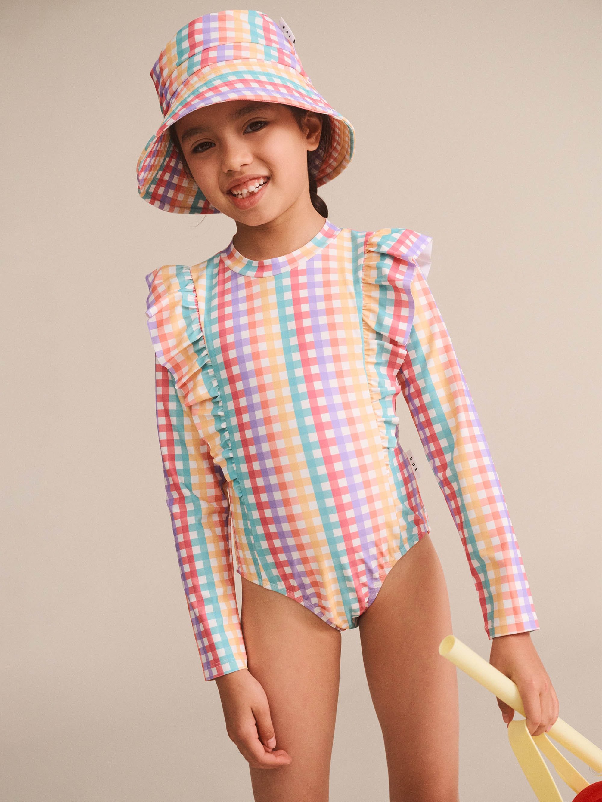 Rainbow Check Frill Swimsuit SWIMWEAR Huxbaby Shopify
