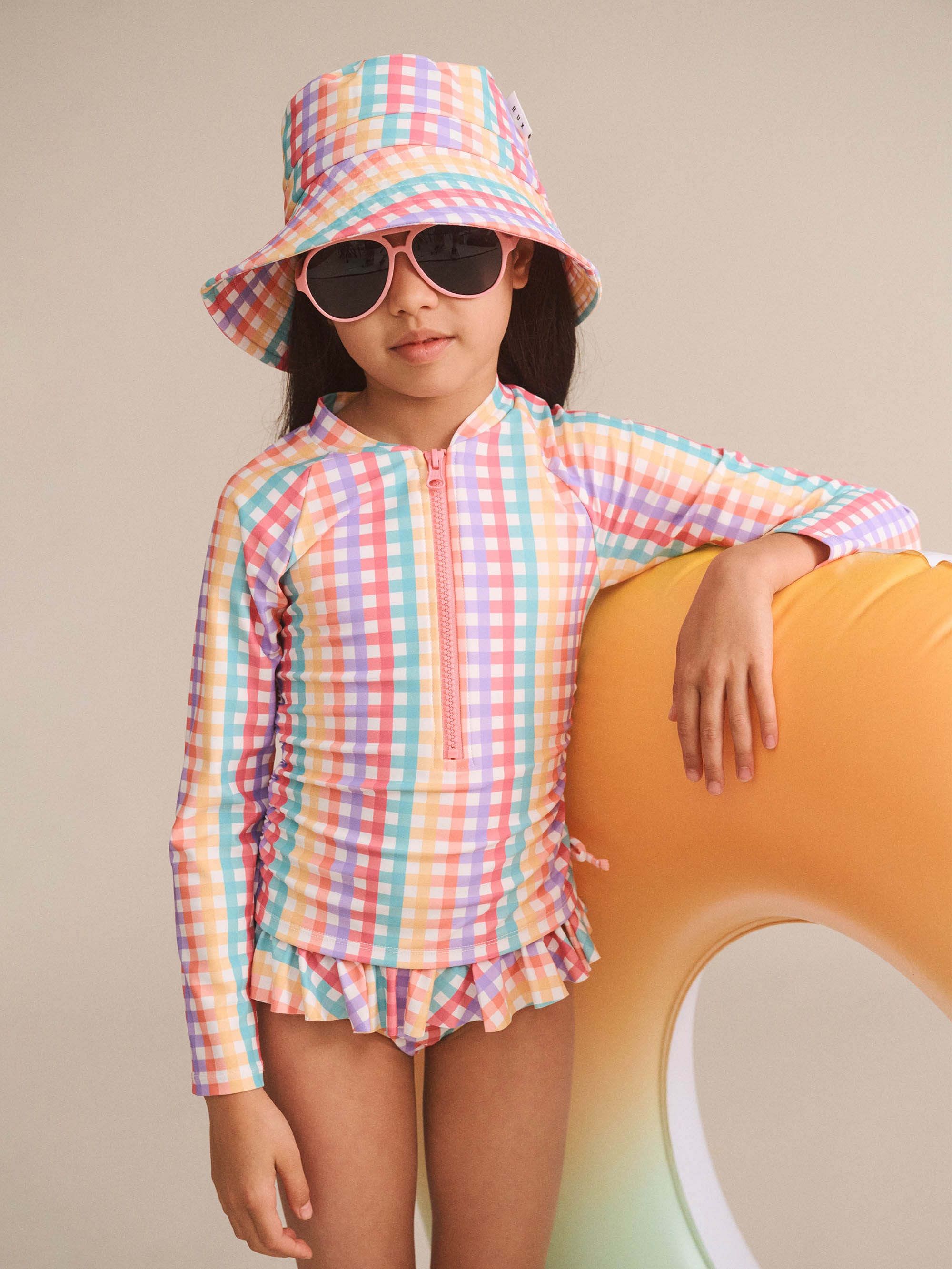 Rainbow Check Swimhat SWIMWEAR Huxbaby Shopify