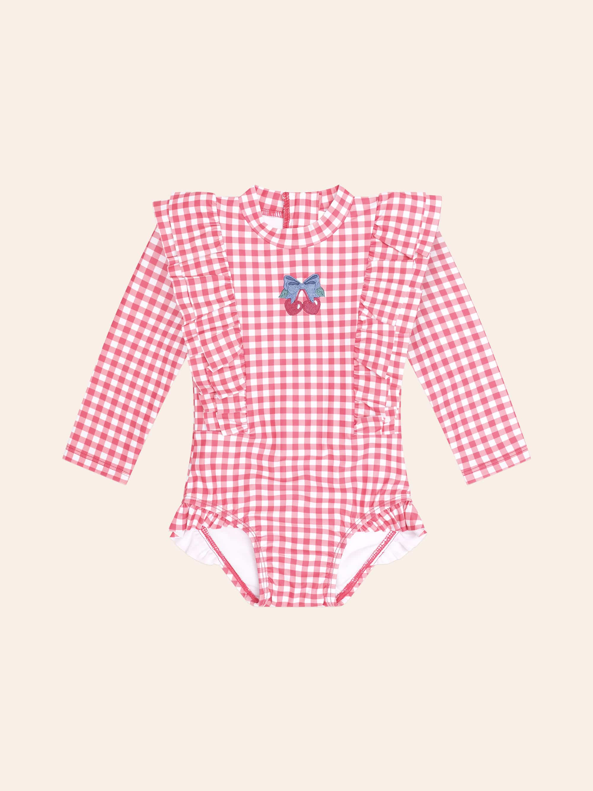 Cherry Bow Gingham Frill Swimsuit SWIMWEAR Huxbaby Shopify