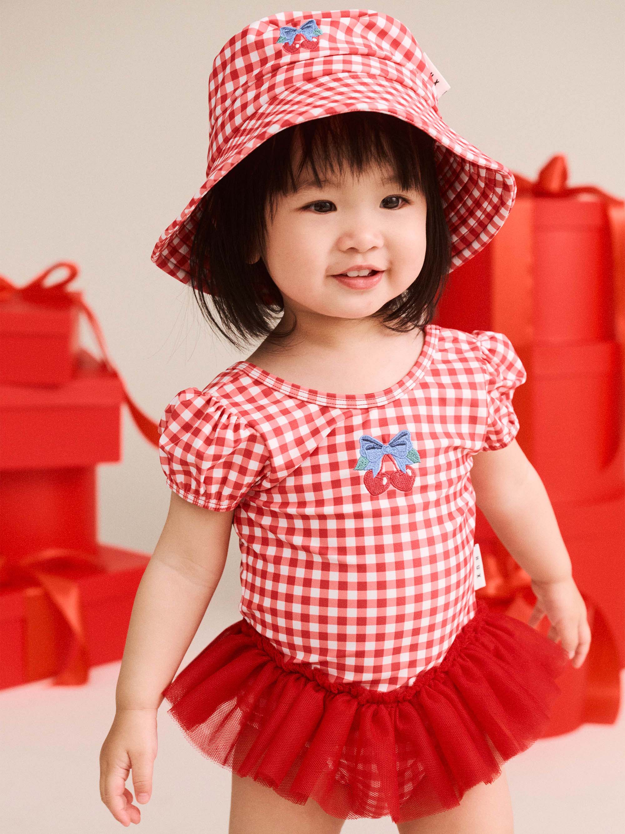 Cherry Bow Gingham Tulle Swimsuit SWIMWEAR Huxbaby Shopify