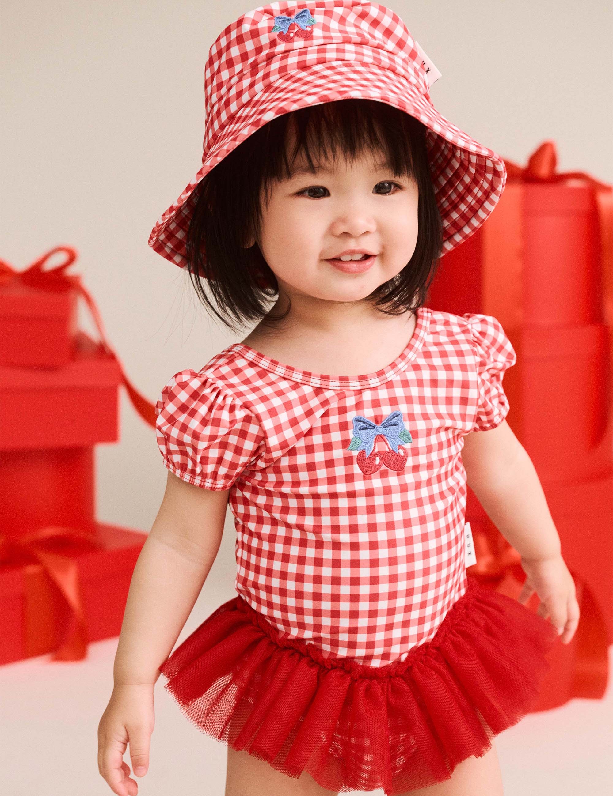 Cherry Bow Gingham Swimhat SWIMWEAR Huxbaby Shopify