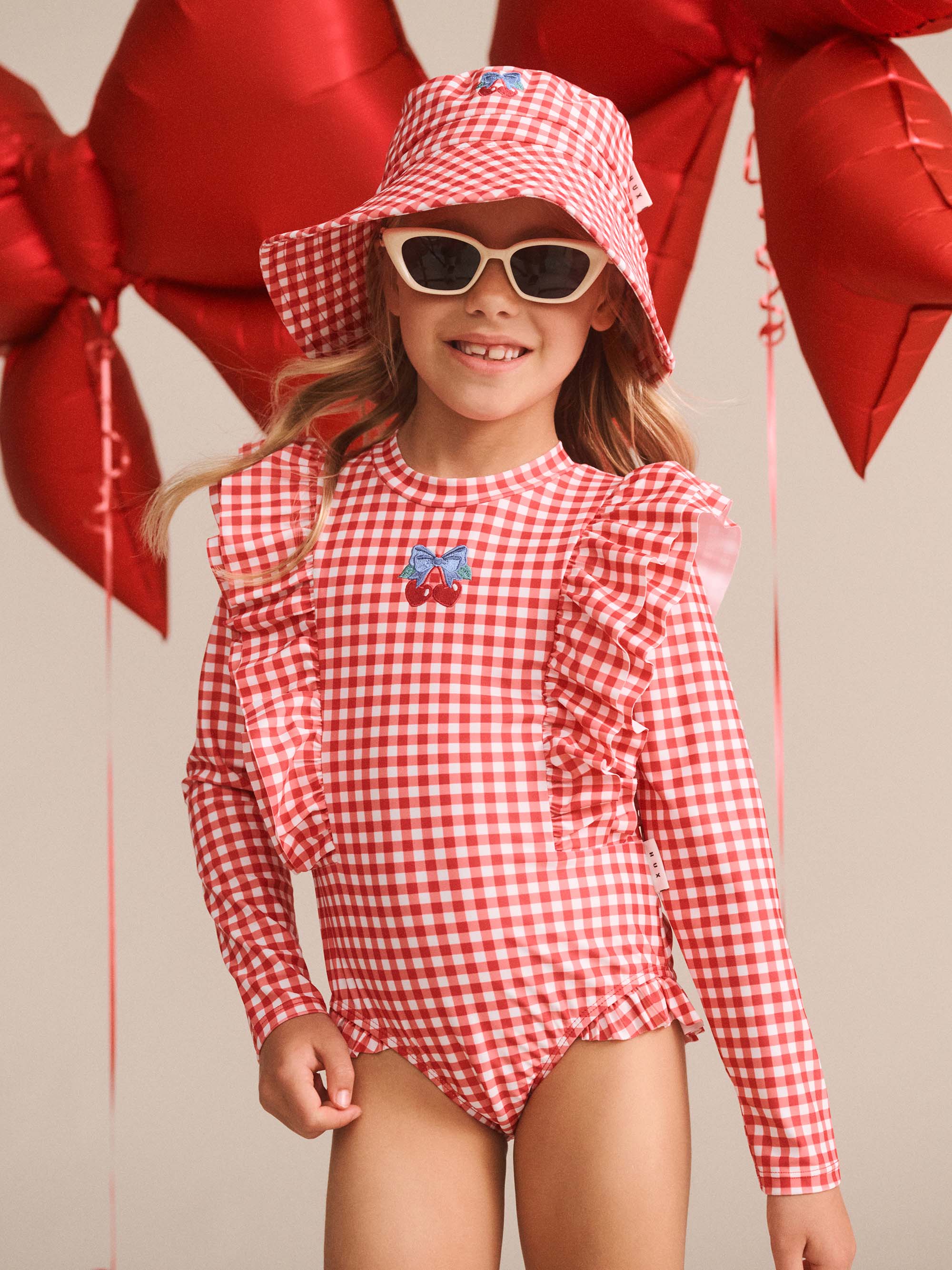 Cherry Bow Gingham Frill Swimsuit SWIMWEAR Huxbaby Shopify