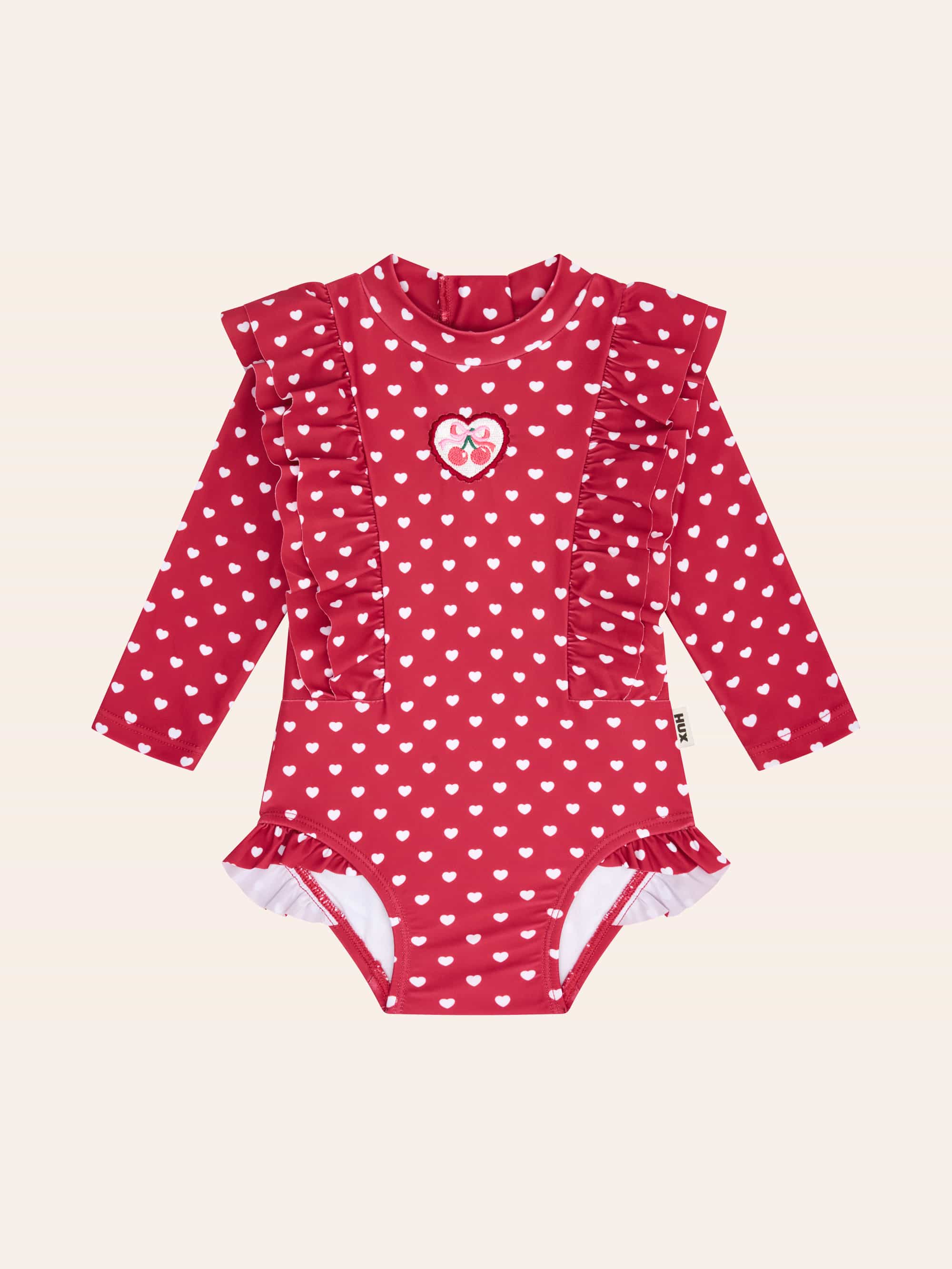 I Heart You Polka Dot Frill Swimsuit SWIMWEAR Huxbaby Shopify