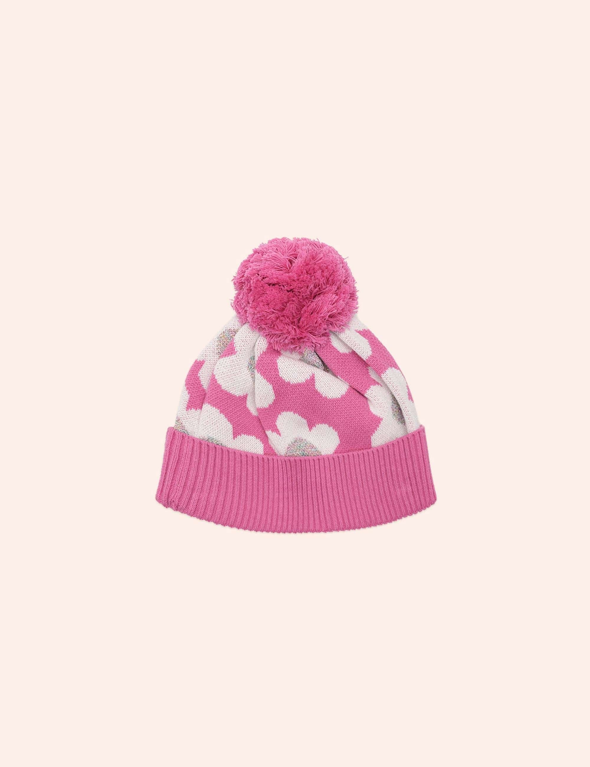 Raspberry Daisy Knit Beanie ACCESSORIES Huxbaby