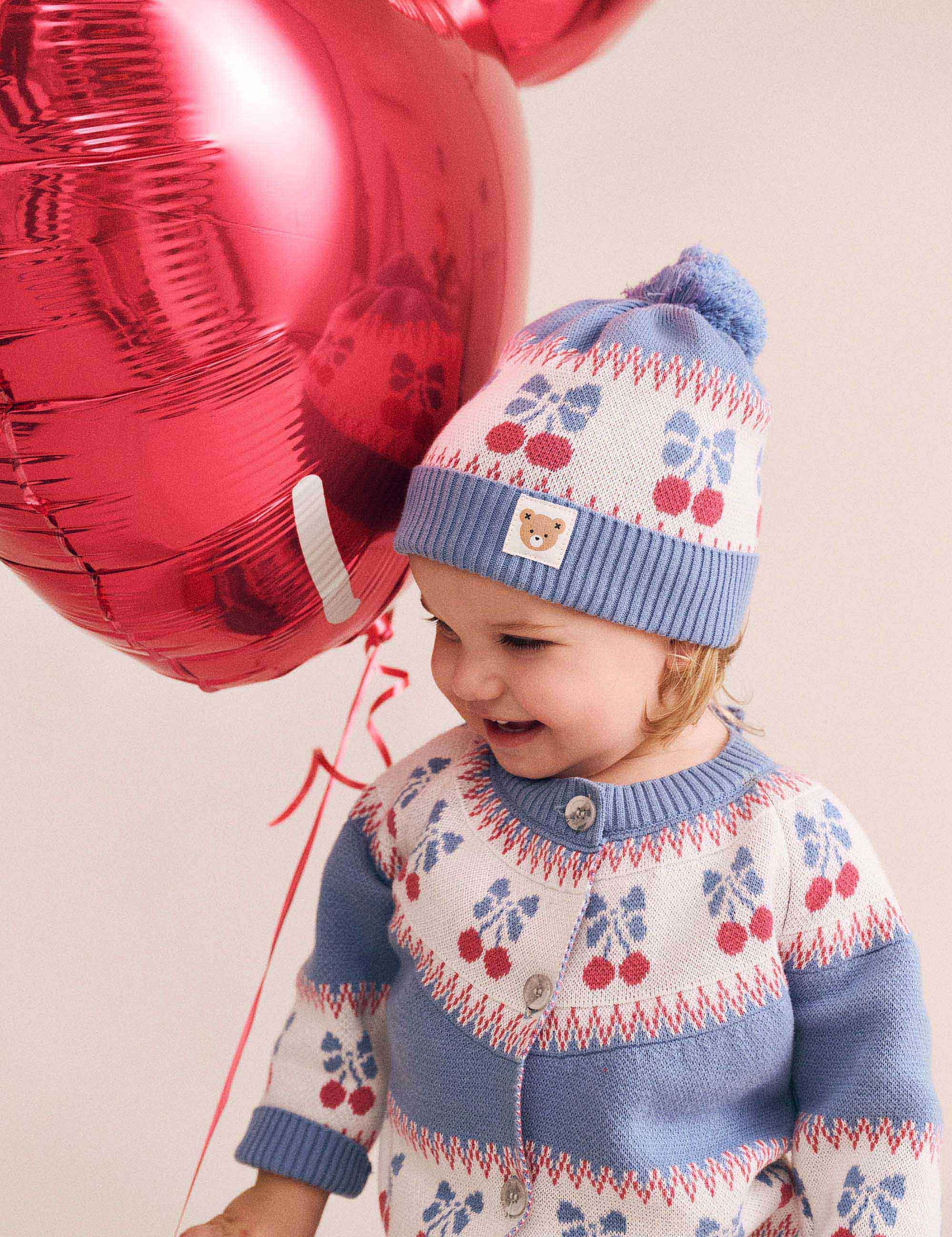 Folk Cherry Bow Beanie ACCESSORIES Huxbaby