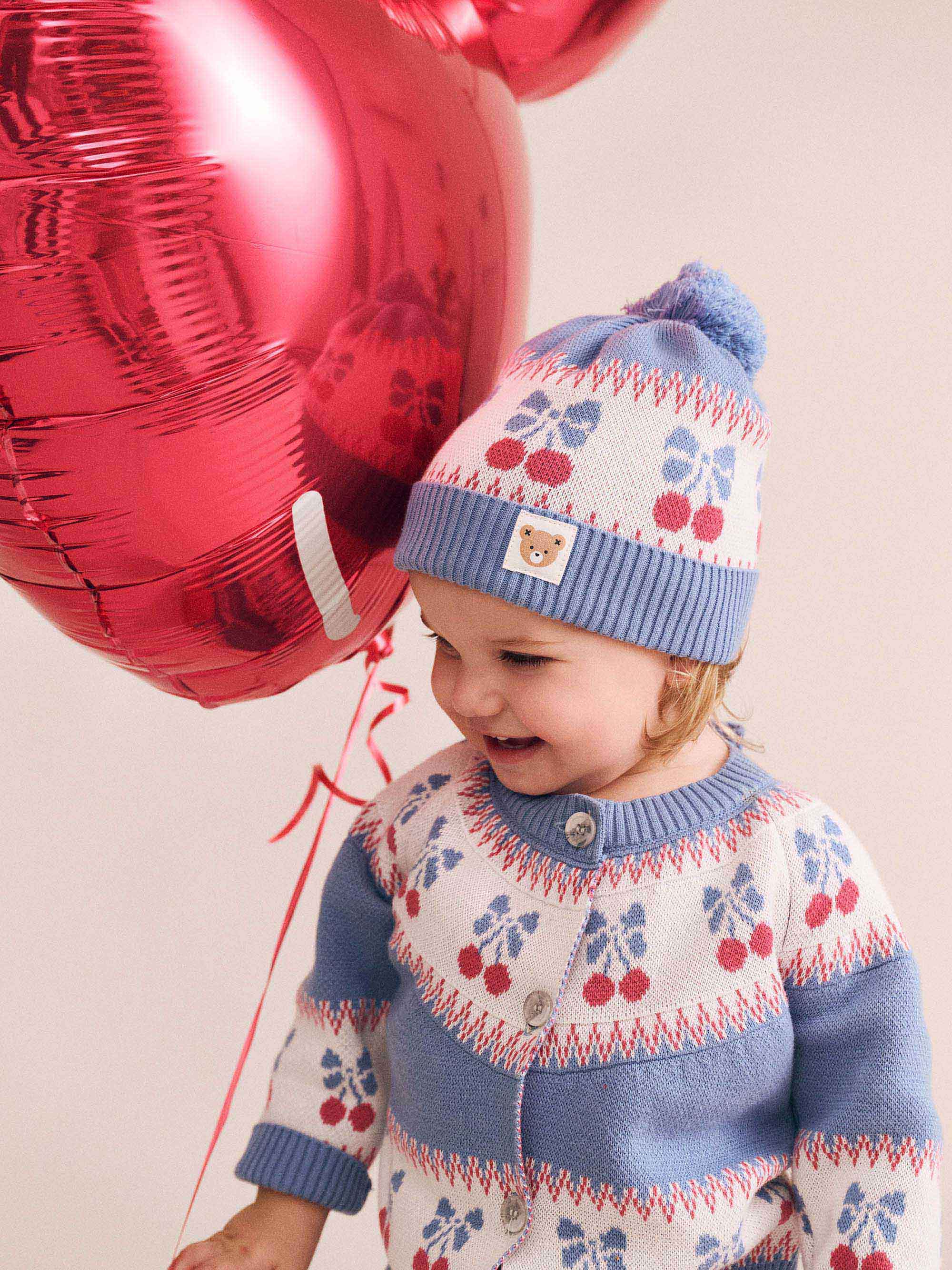 Folk Cherry Bow Beanie ACCESSORIES Huxbaby