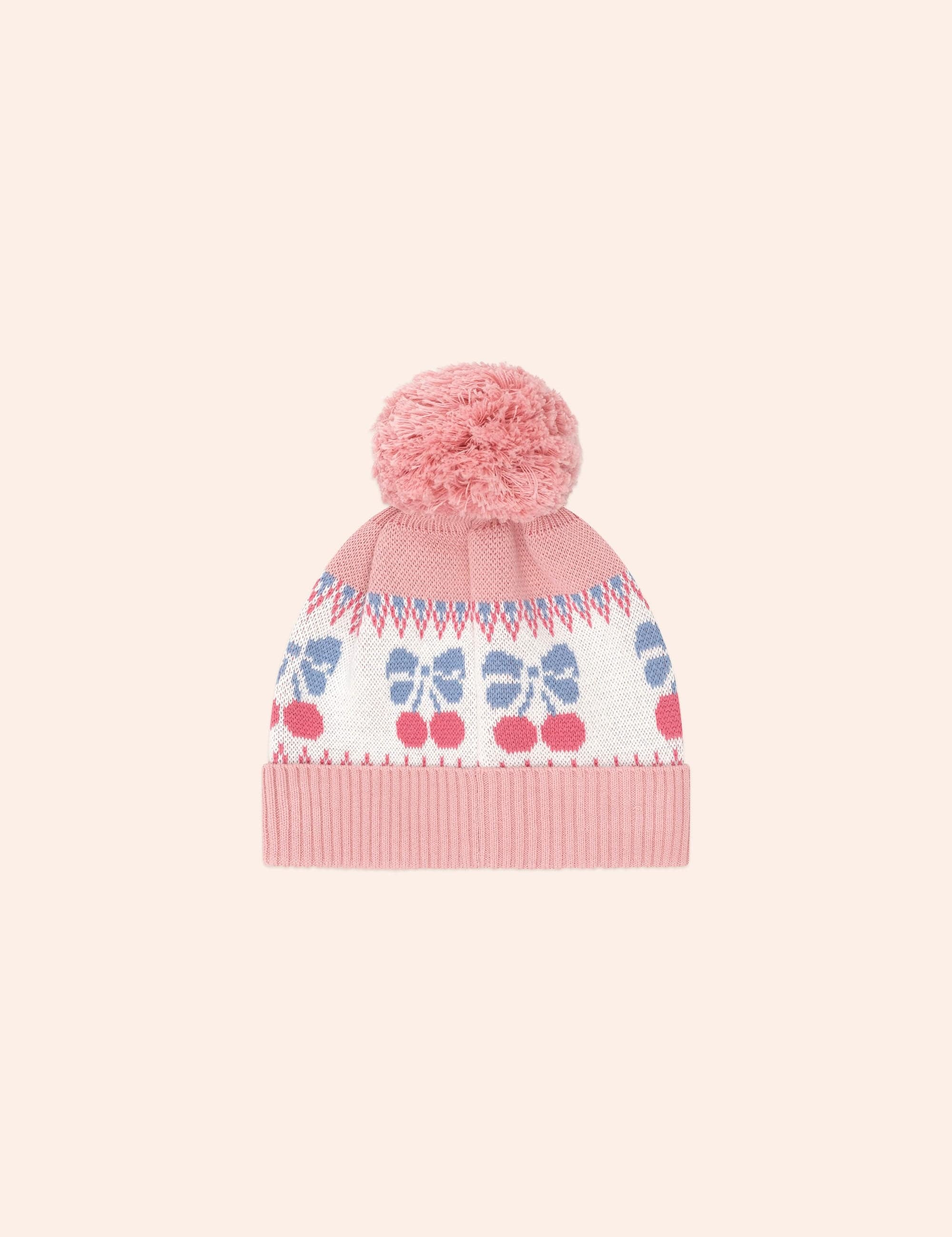 Folk Cherry Bow Beanie Pink ACCESSORIES Huxbaby