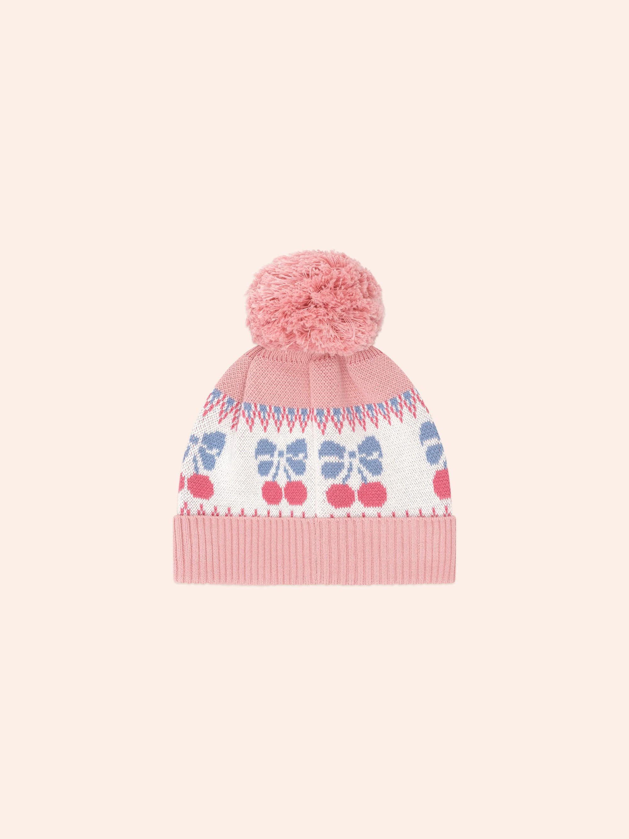 Folk Cherry Bow Beanie Pink ACCESSORIES Huxbaby