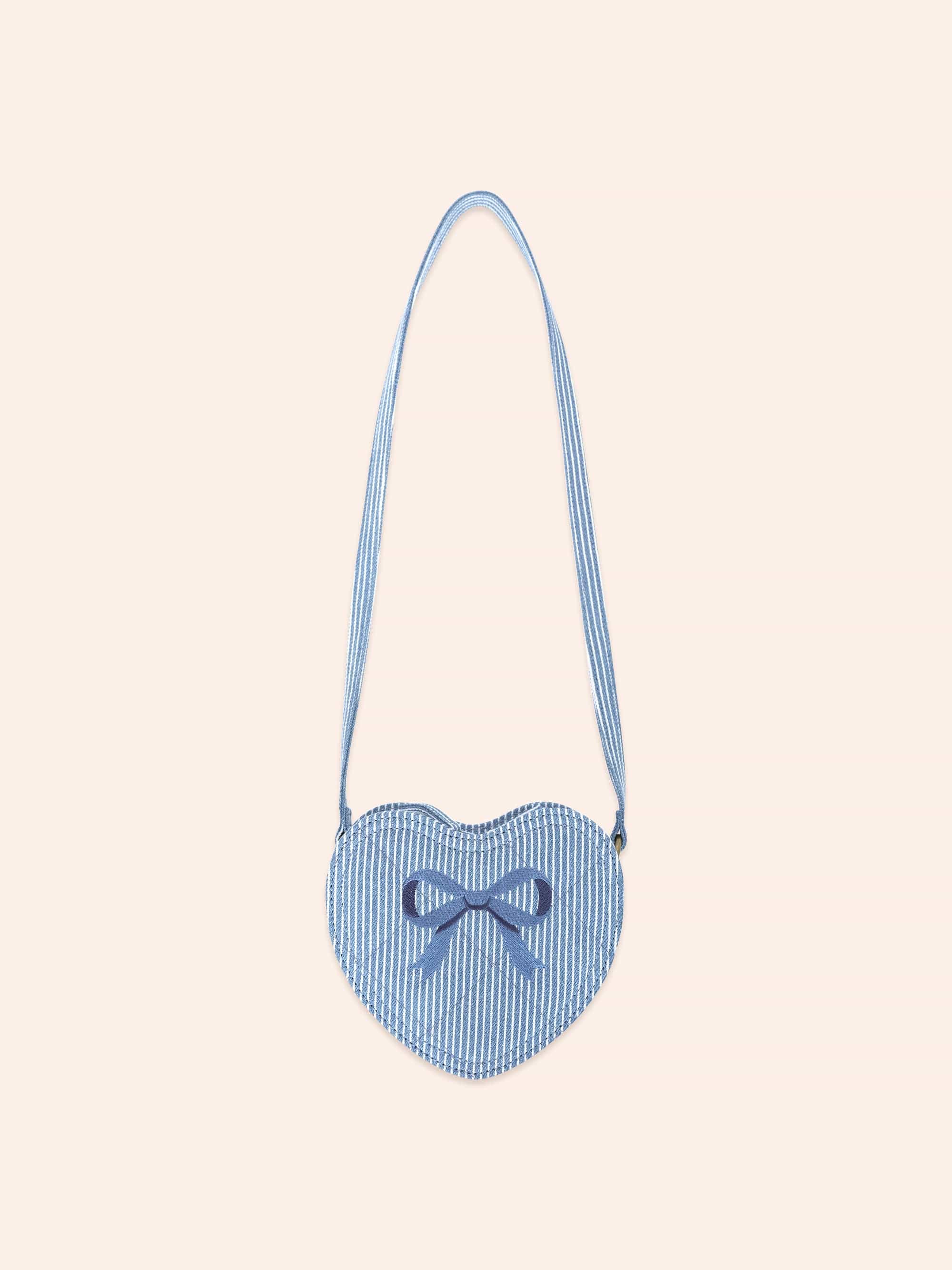 Stripe Denim Bow Heart Handbag ACCESSORIES Huxbaby