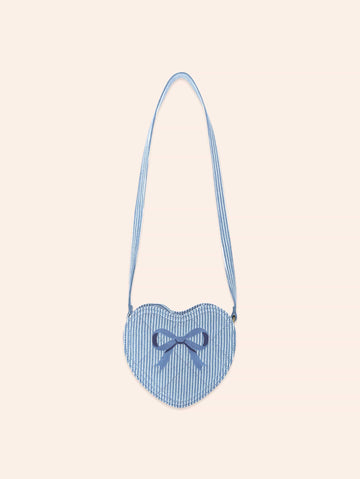 Stripe Denim Bow Heart Handbag ACCESSORIES Huxbaby