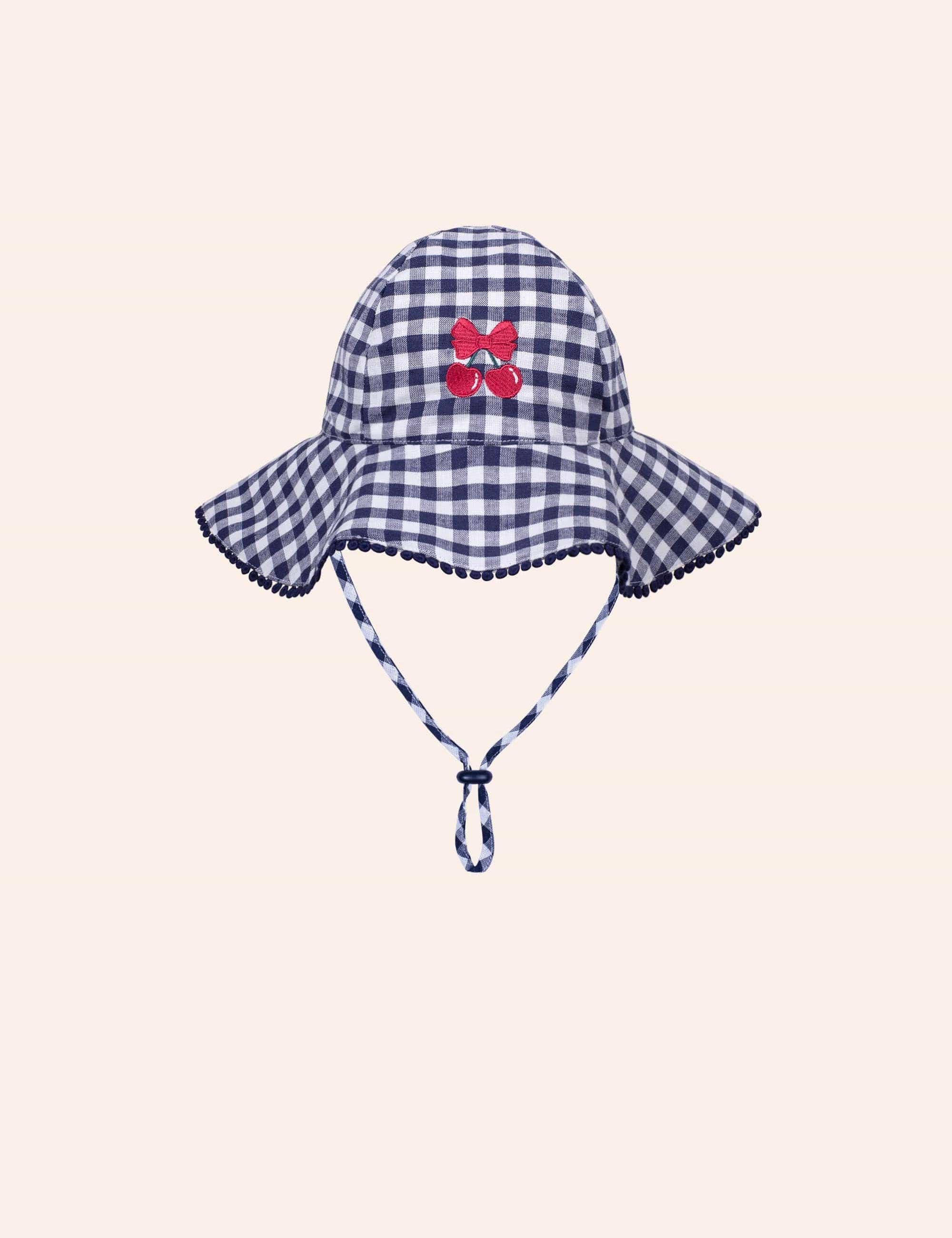 Frilly Sunhat Cherry Pie Check ACCESSORIES Huxbaby