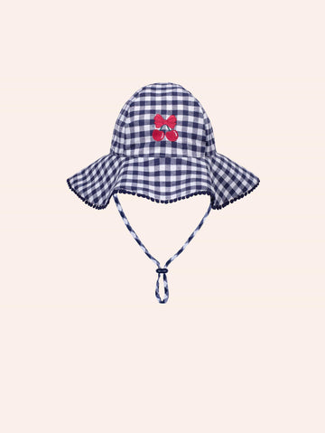 Frilly Sunhat Cherry Pie Check ACCESSORIES Huxbaby