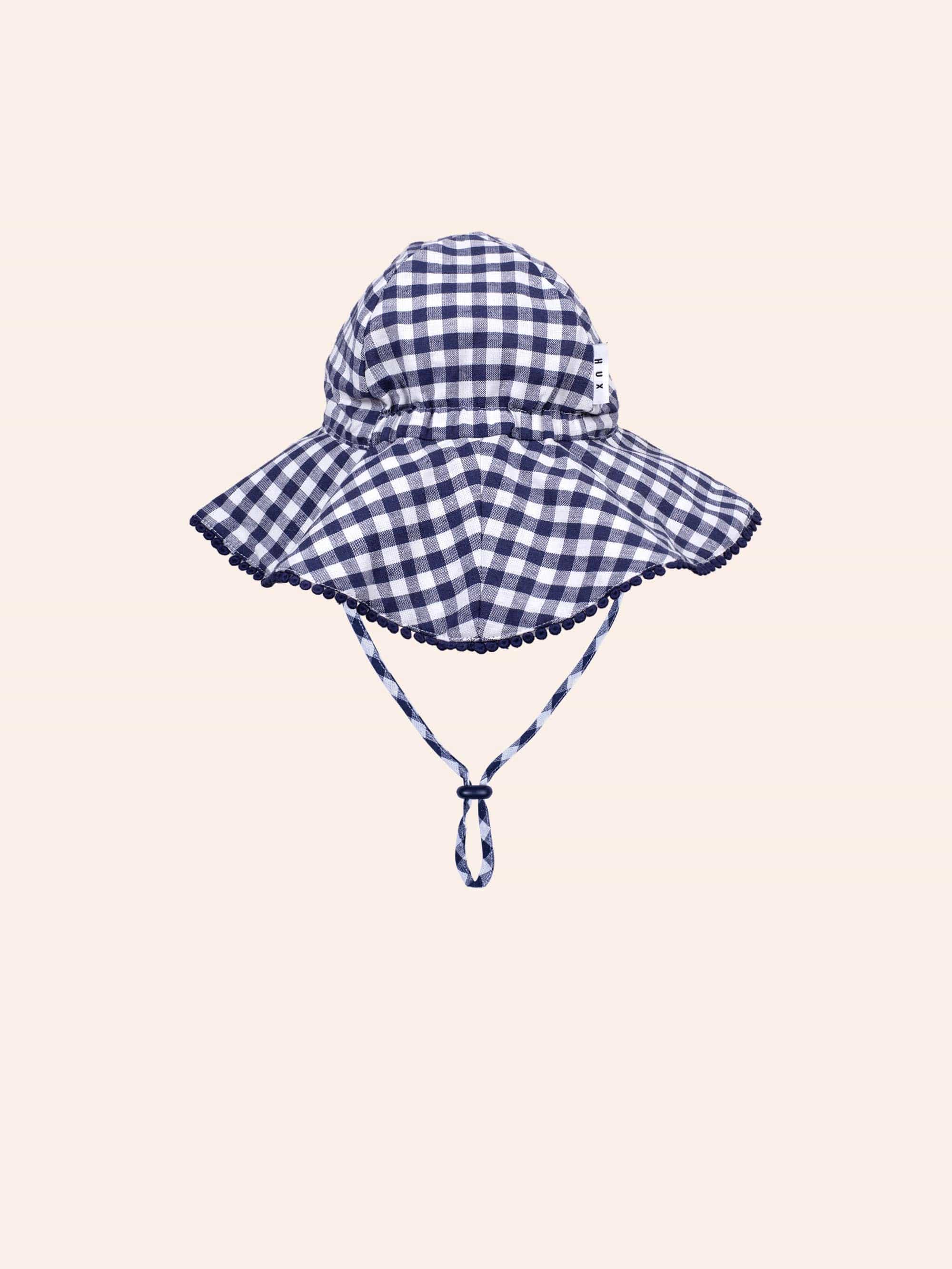 Frilly Sunhat Cherry Pie Check ACCESSORIES Huxbaby