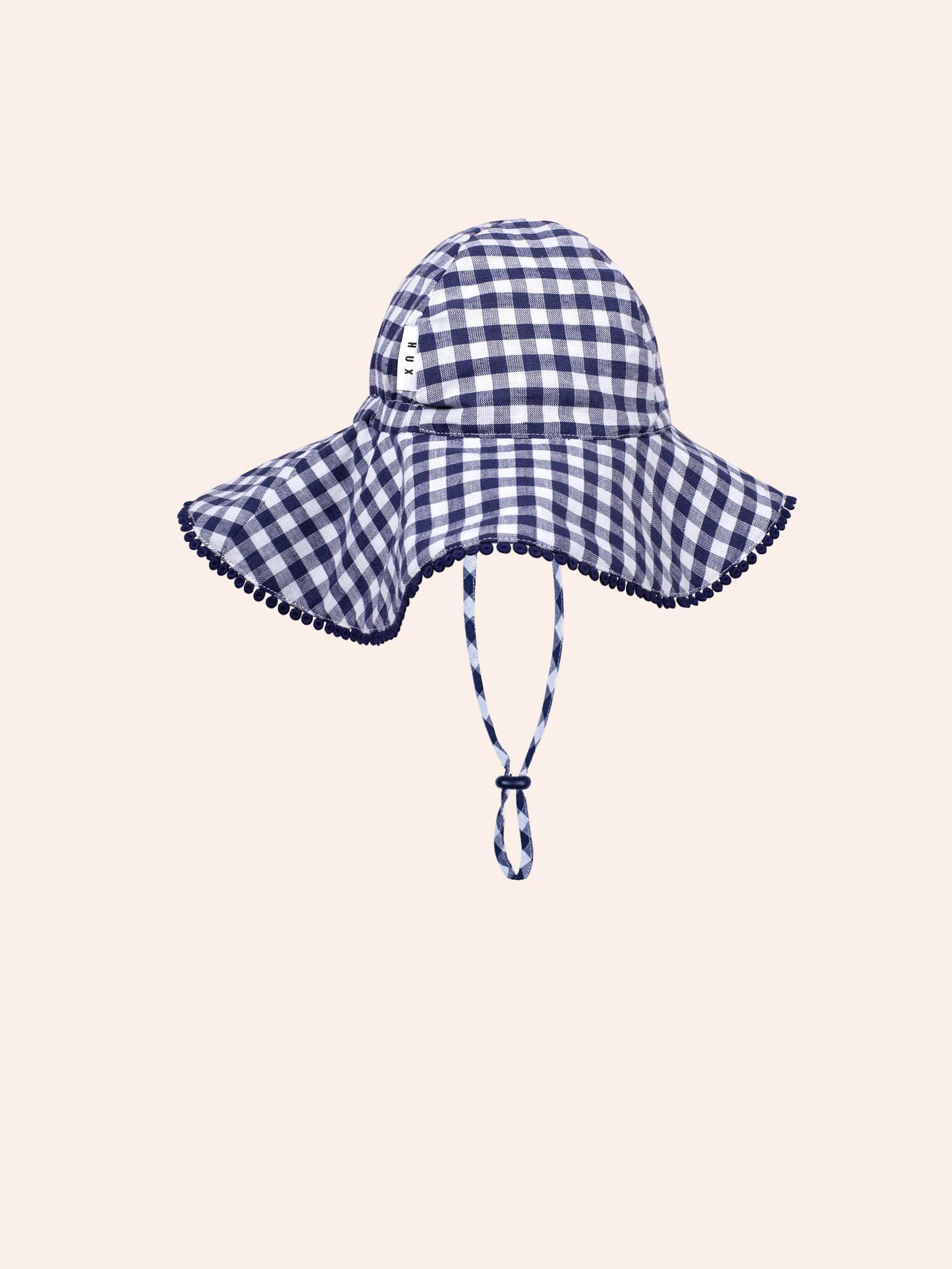 Frilly Sunhat Cherry Pie Check ACCESSORIES Huxbaby