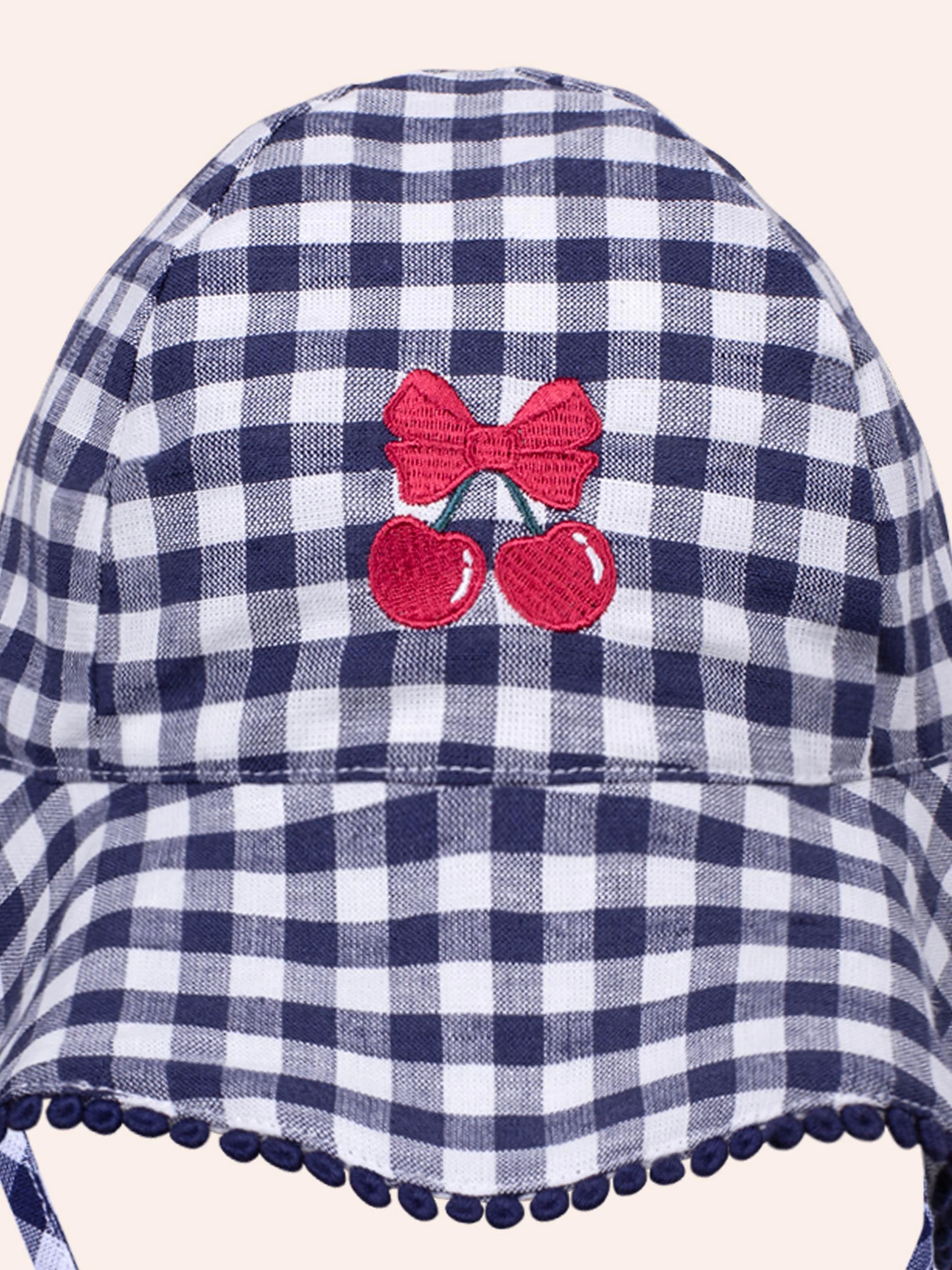 Frilly Sunhat Cherry Pie Check ACCESSORIES Huxbaby