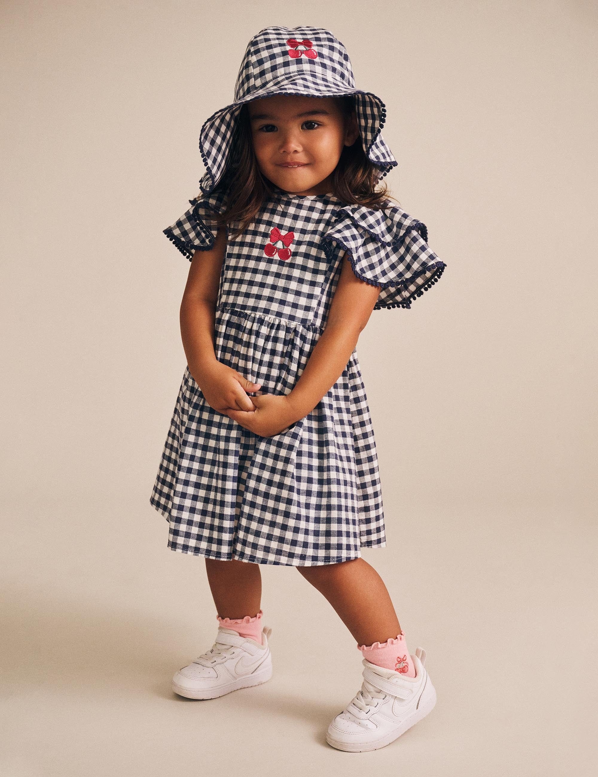 Frilly Sunhat Cherry Pie Check ACCESSORIES Huxbaby
