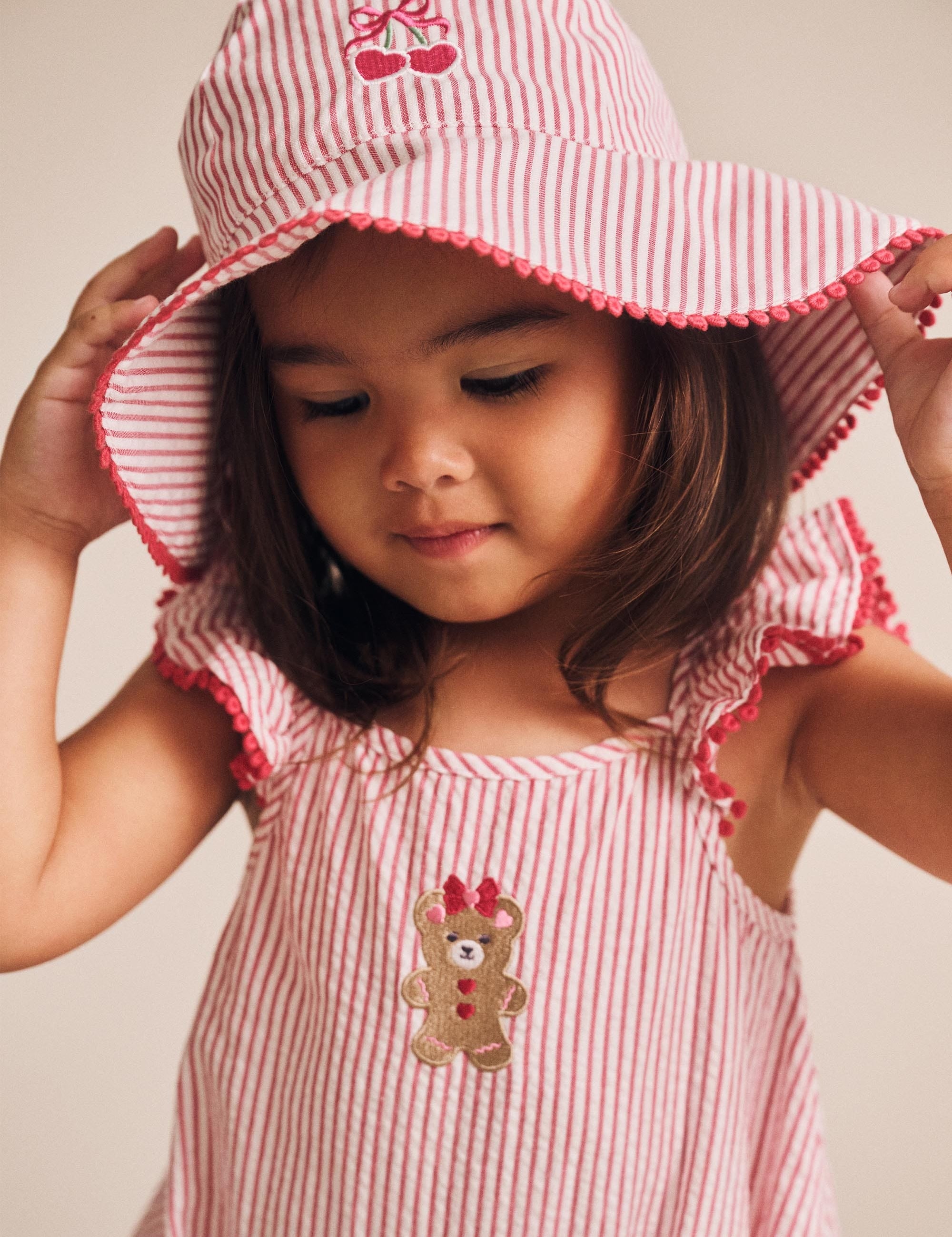 Frilly Sunhat Cherry Pie Stripe ACCESSORIES Huxbaby