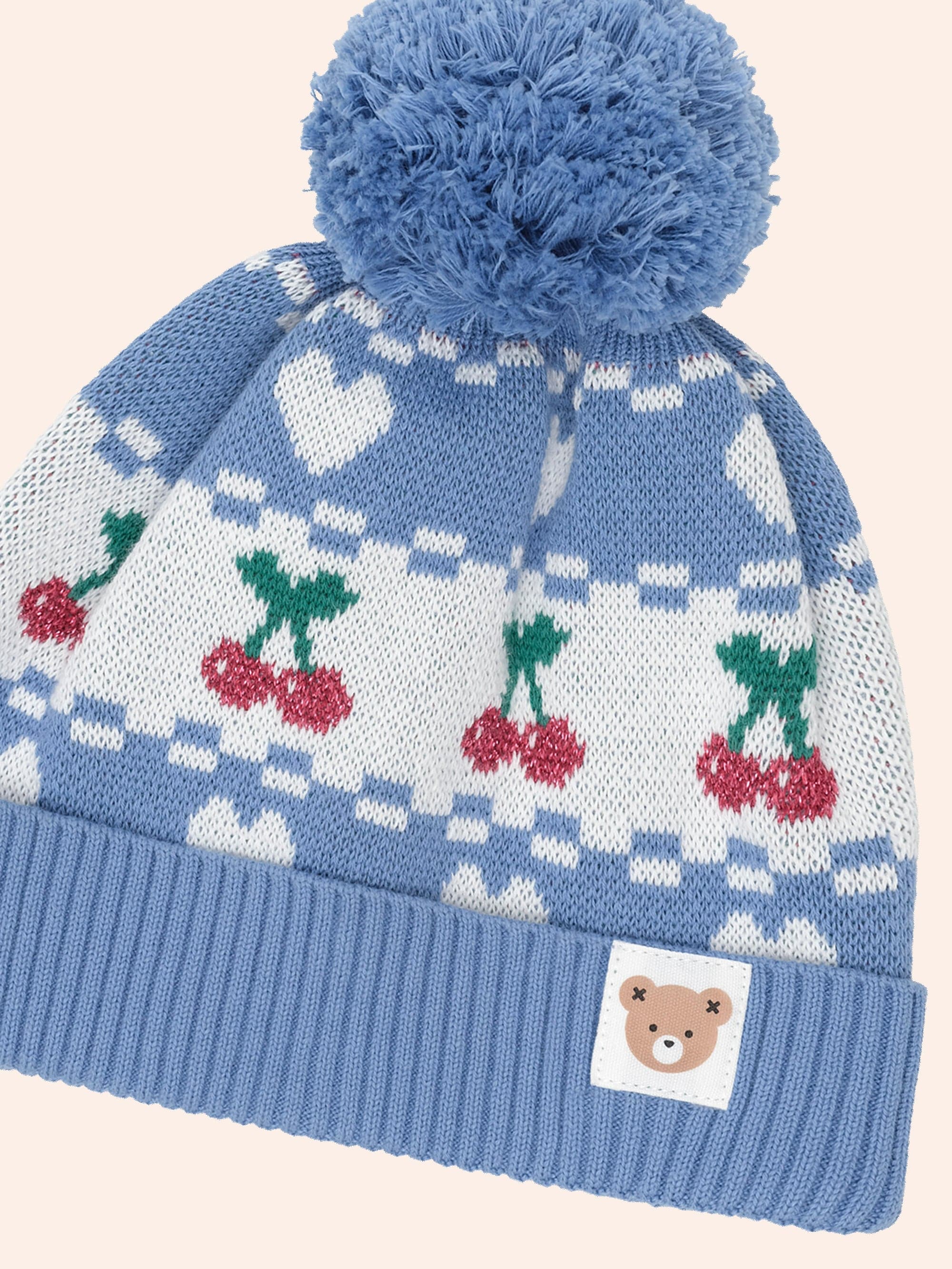 Cherry Heart Knit Beanie ACCESSORIES Huxbaby