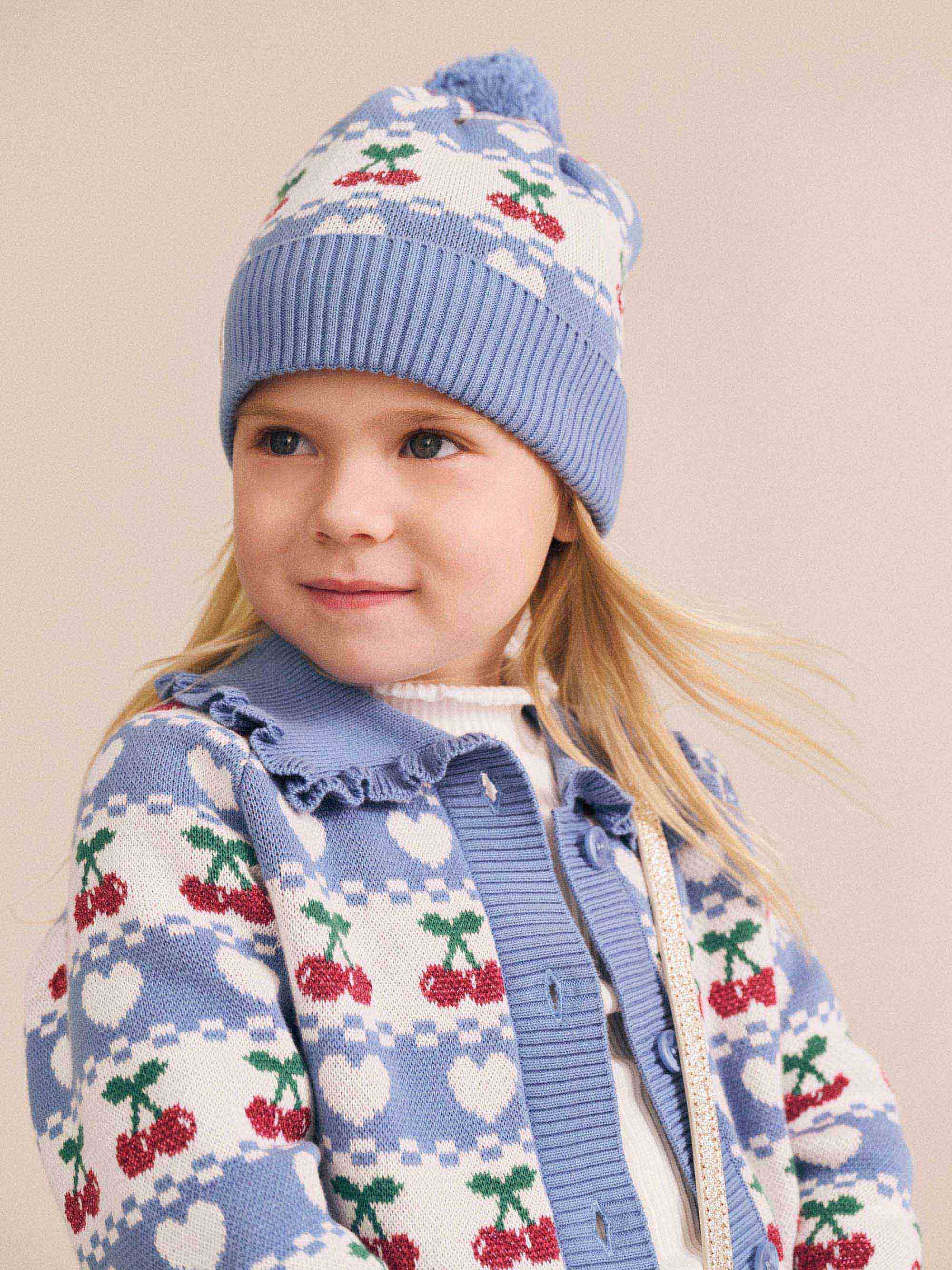 Cherry Heart Knit Beanie ACCESSORIES Huxbaby