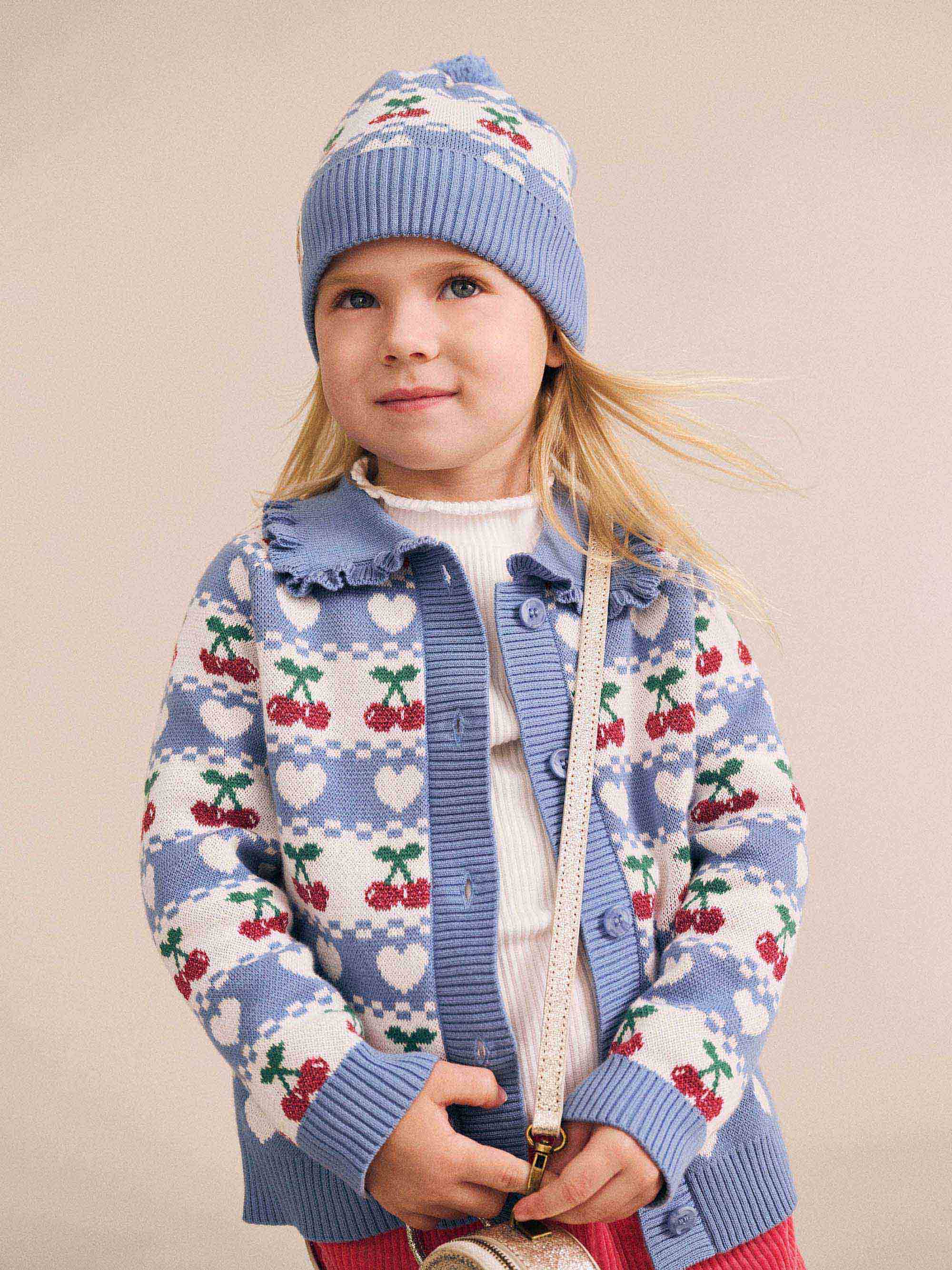 Cherry Heart Knit Beanie ACCESSORIES Huxbaby