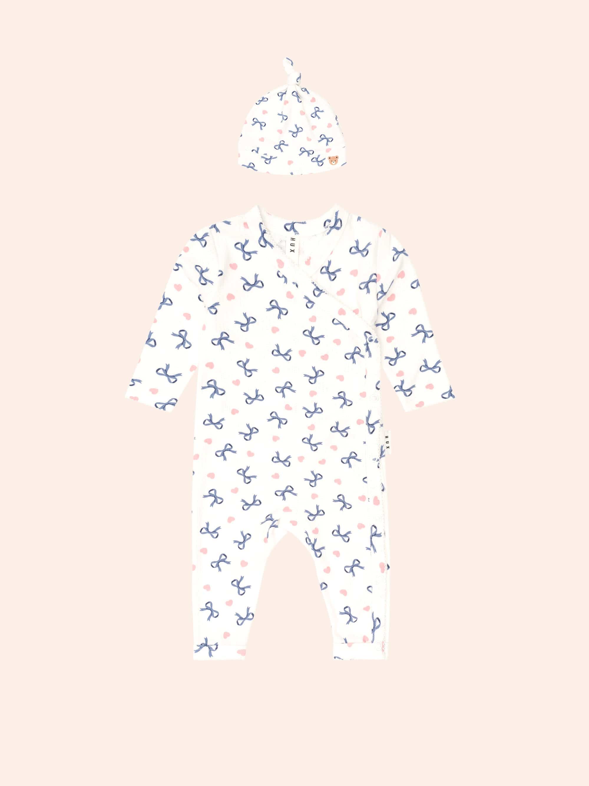 My First Hux Hearts And Bows Newborn Romper SET Huxbaby