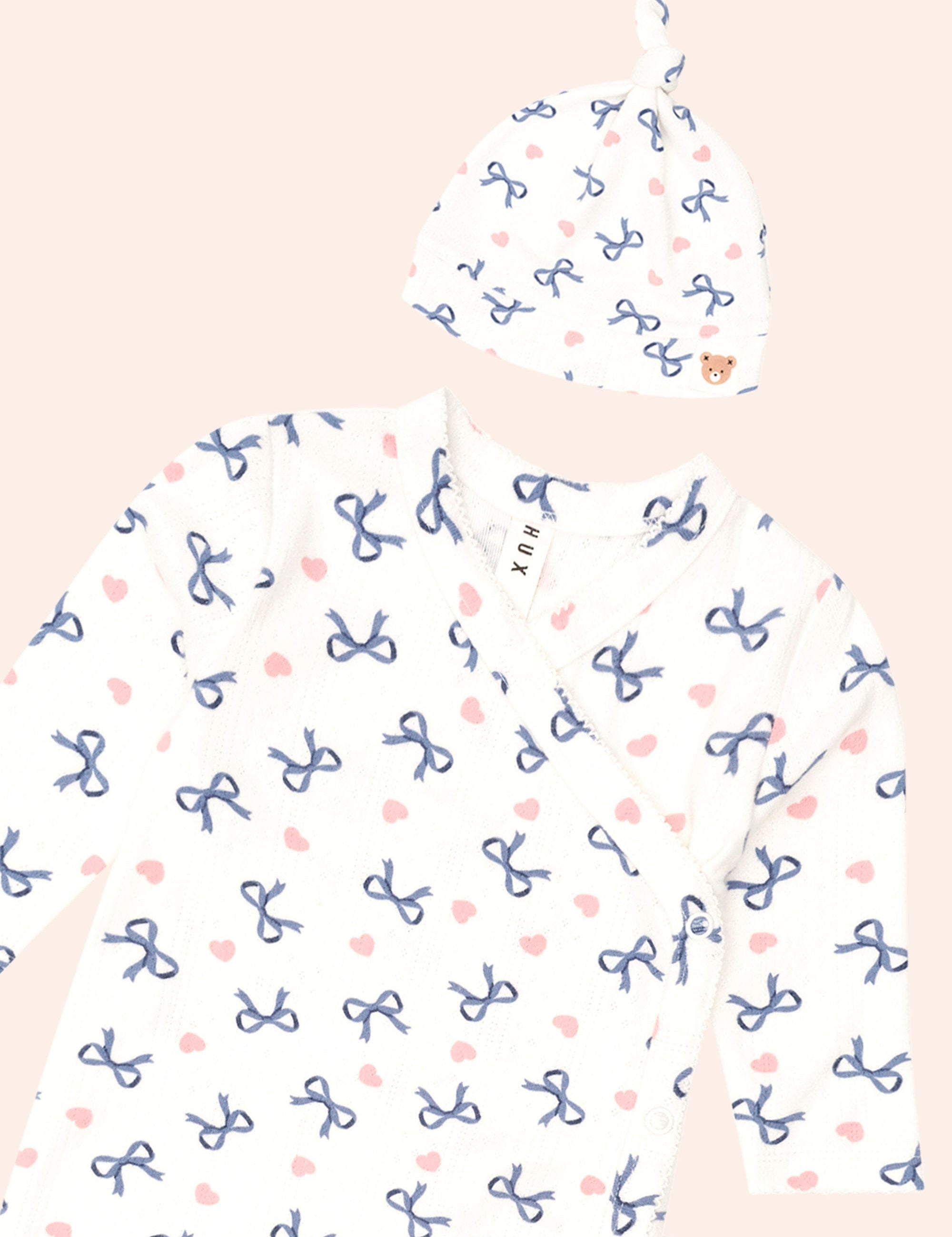 My First Hux Hearts And Bows Newborn Romper SET Huxbaby