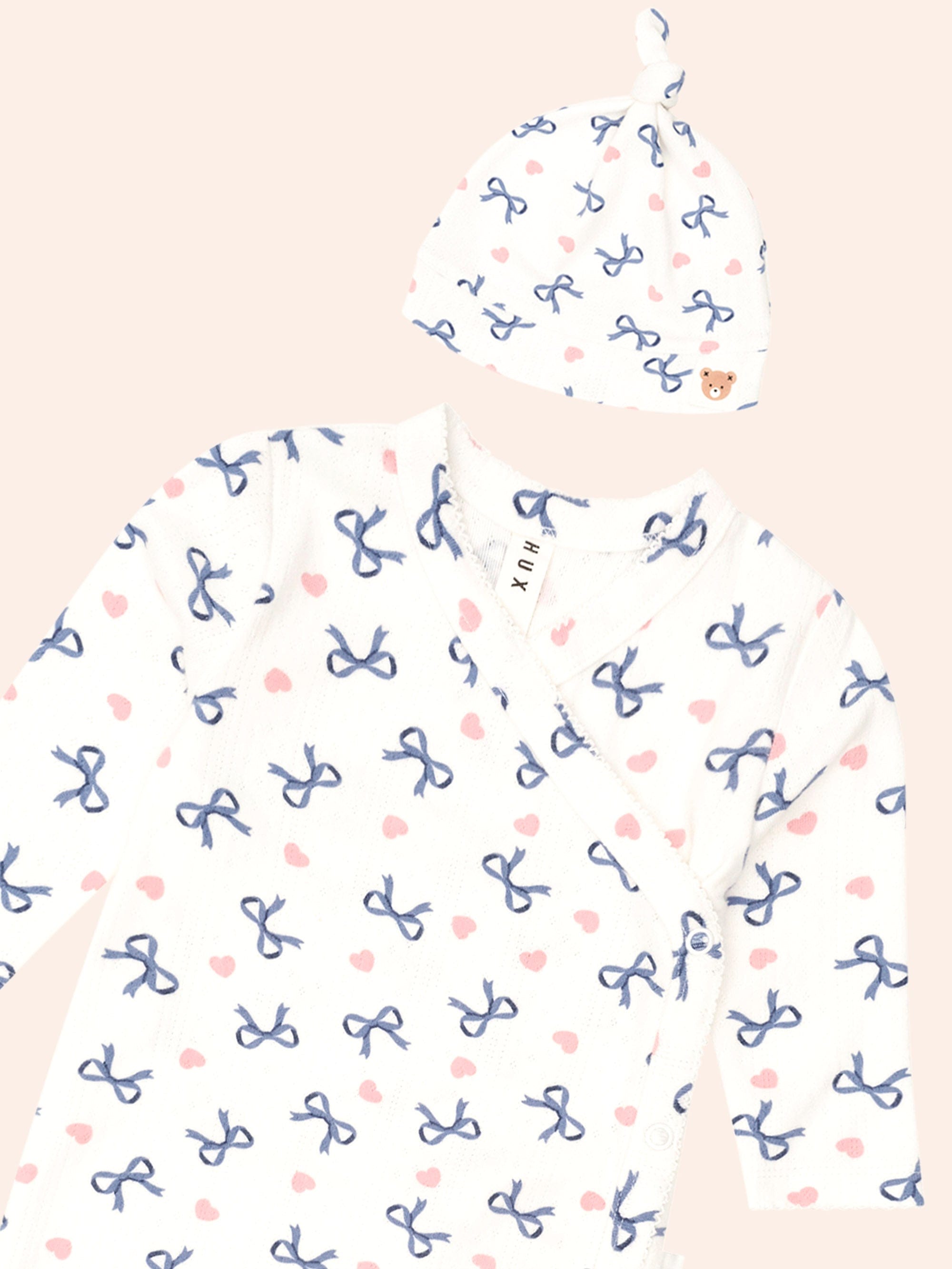 My First Hux Hearts And Bows Newborn Romper SET Huxbaby