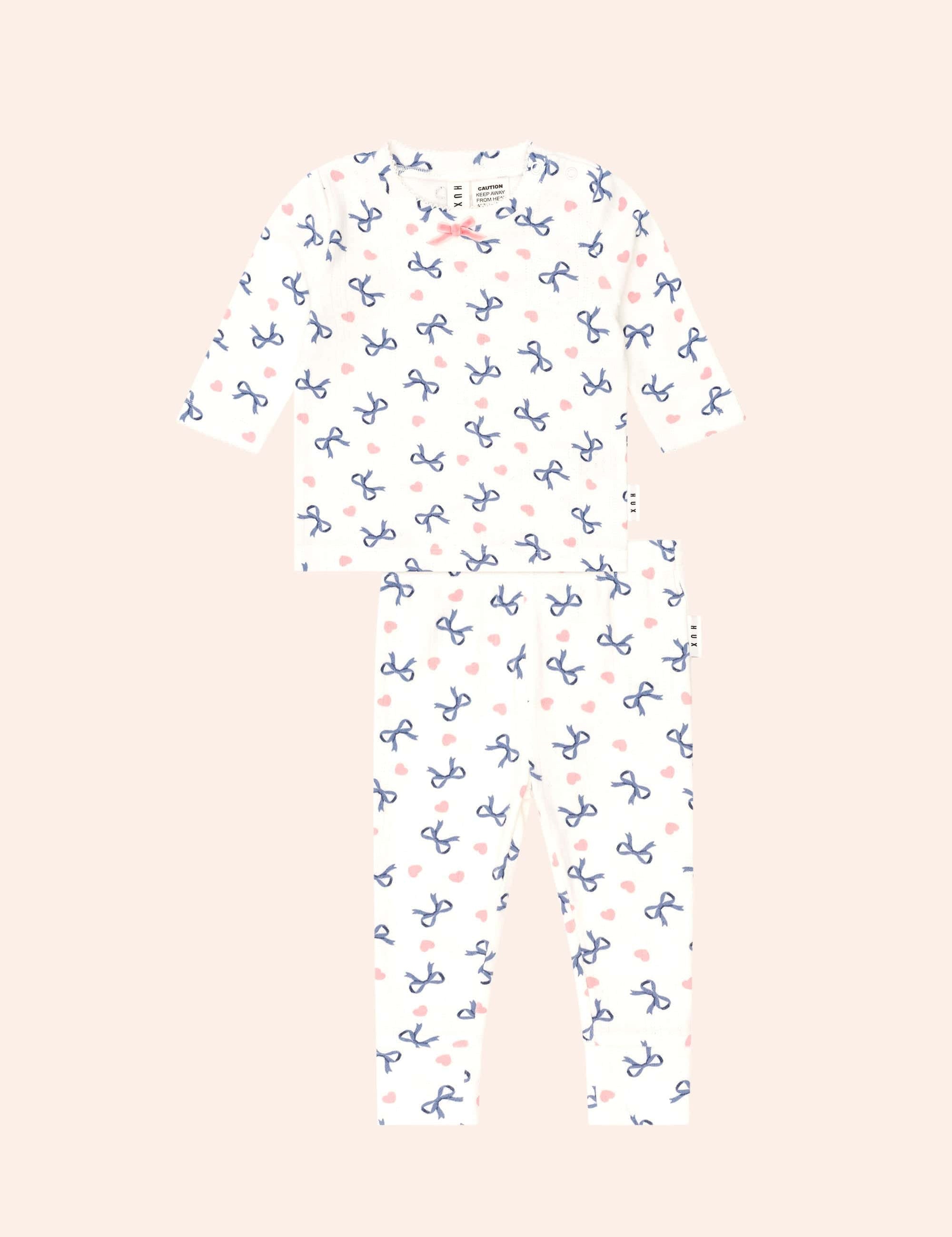 Hearts And Bows Long Sleeve Pj Set SET Huxbaby