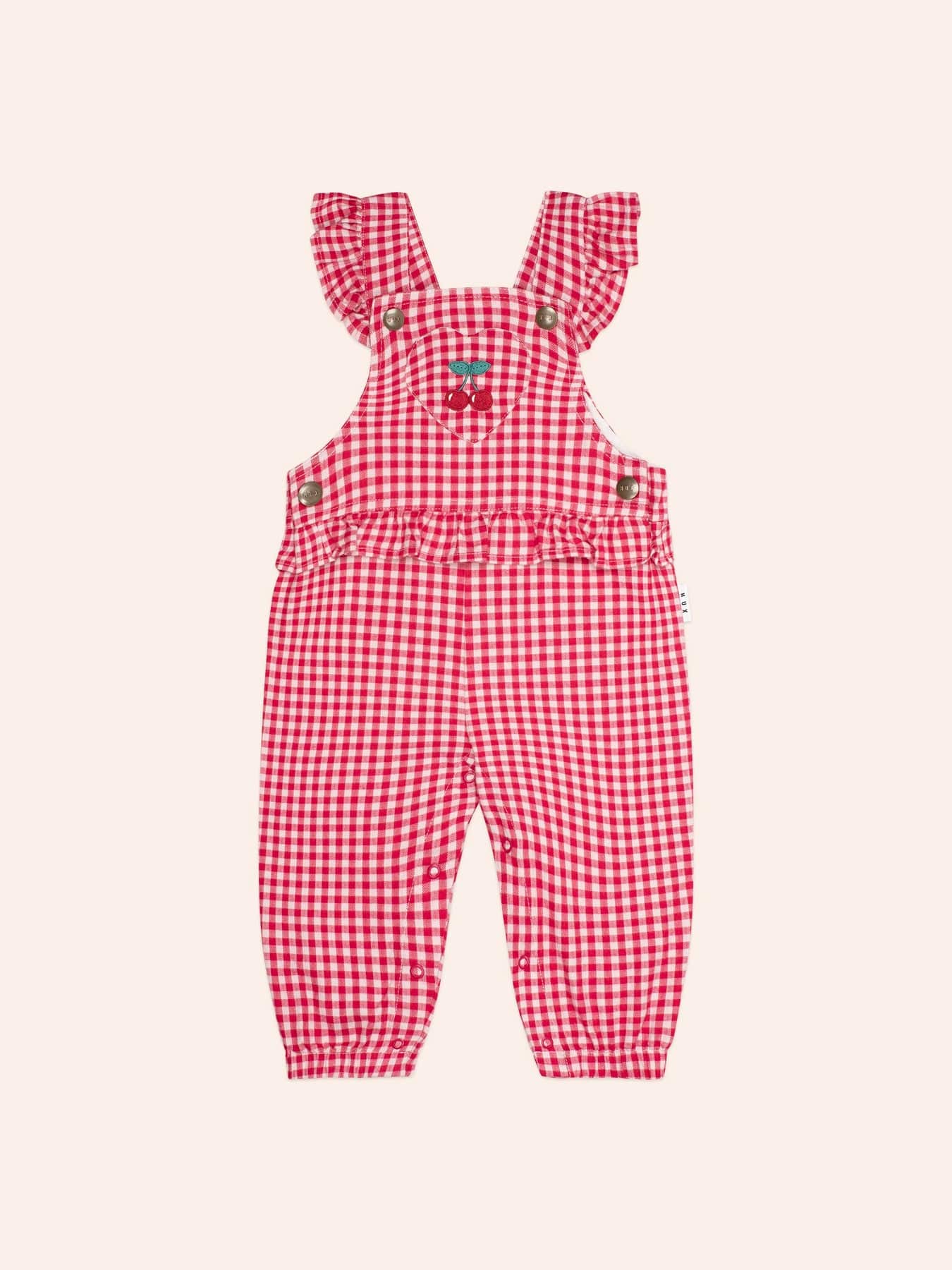 Cherry Check Frill Overalls OVERALL Huxbaby Shopify