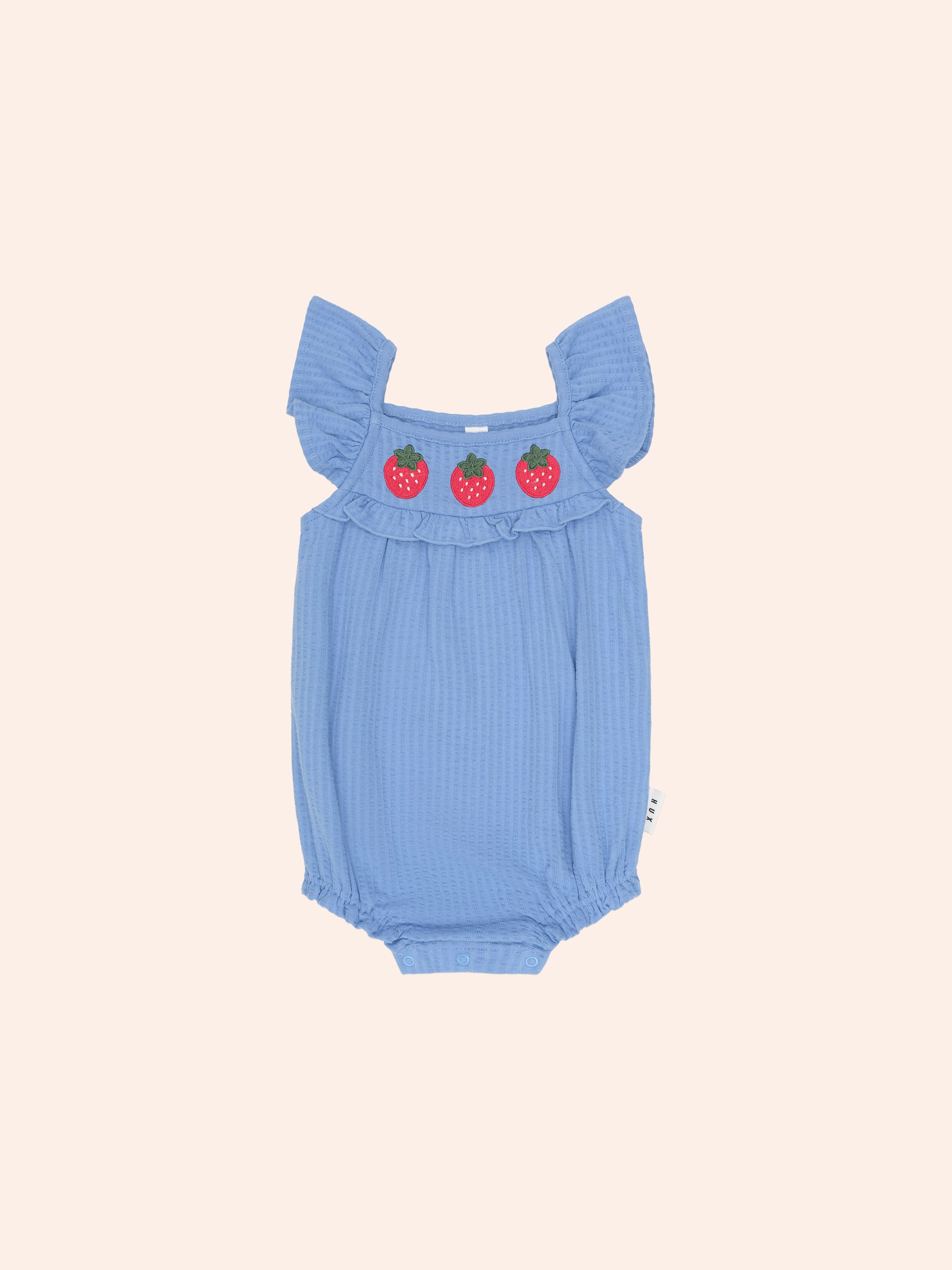 Strawberry Seersucker Bubble Romper ROMPER Huxbaby