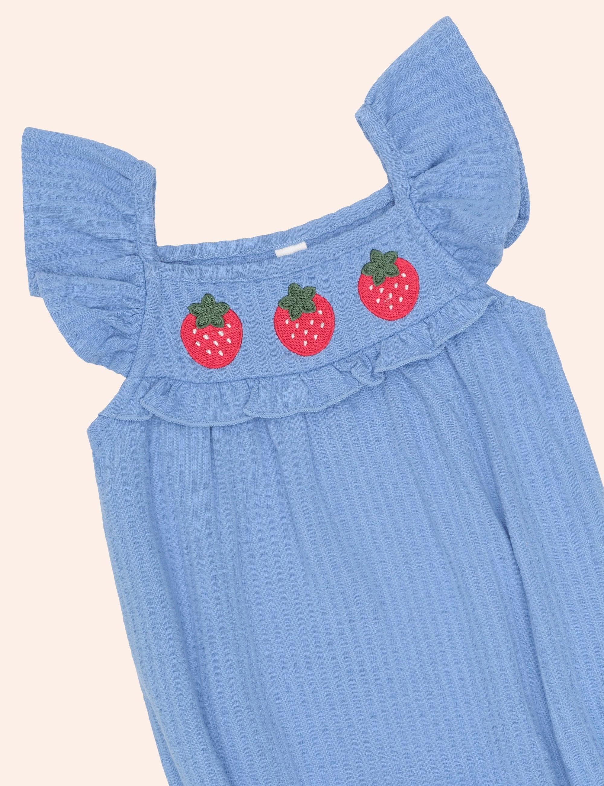 Strawberry Seersucker Bubble Romper ROMPER Huxbaby