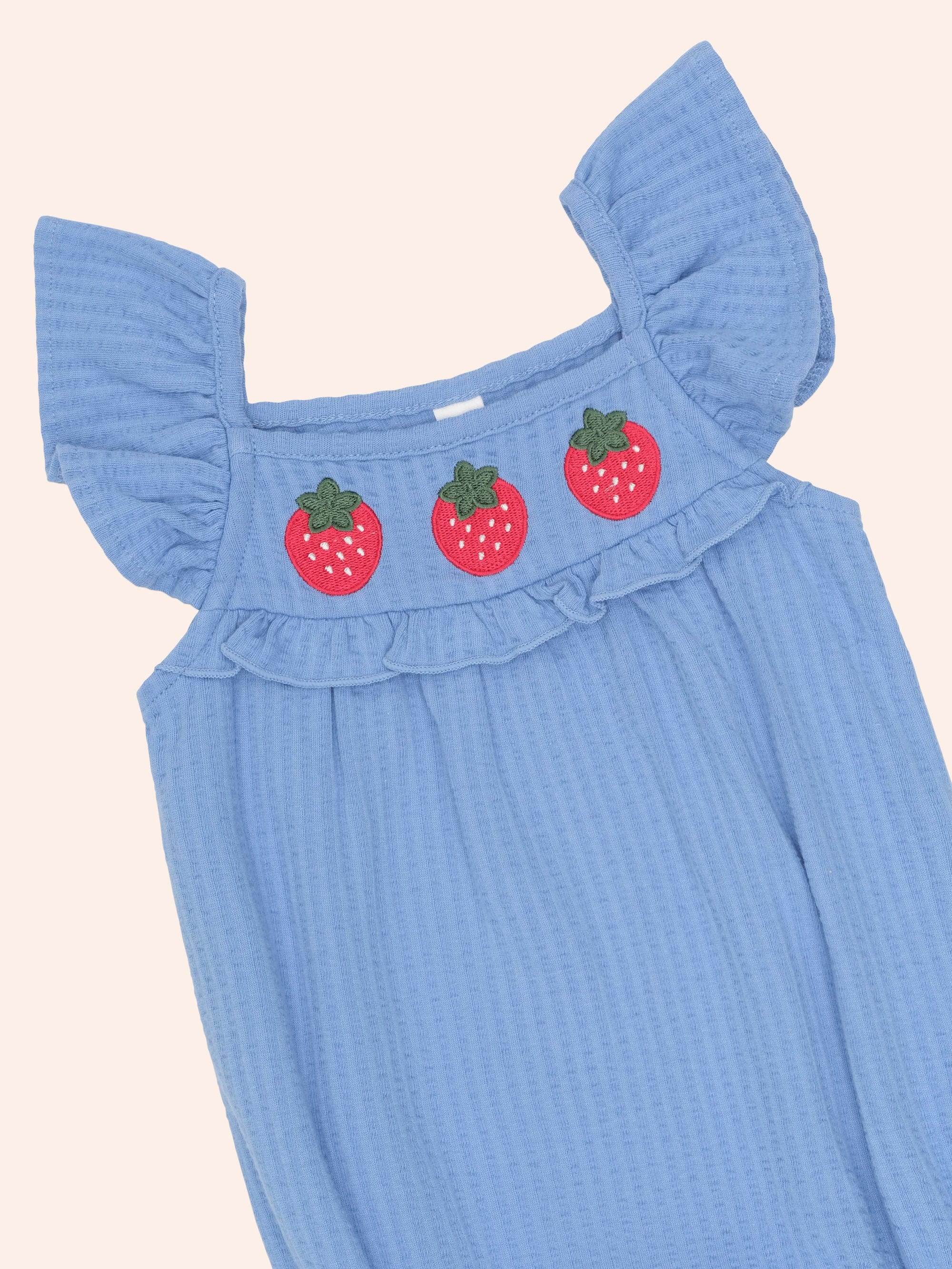 Strawberry Seersucker Bubble Romper ROMPER Huxbaby