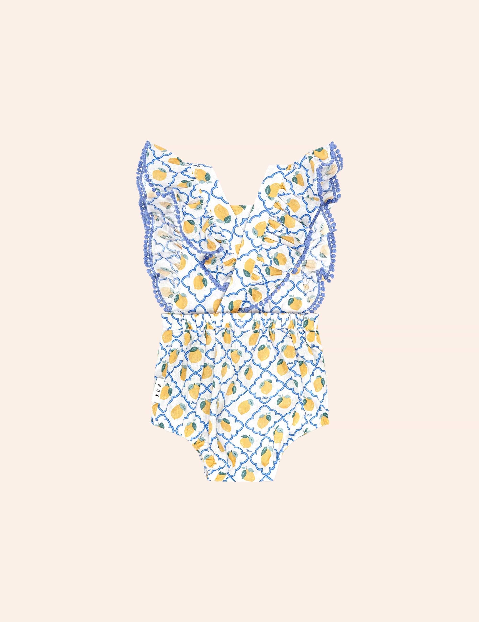 Lemon Tile Bubble Romper ROMPER Huxbaby