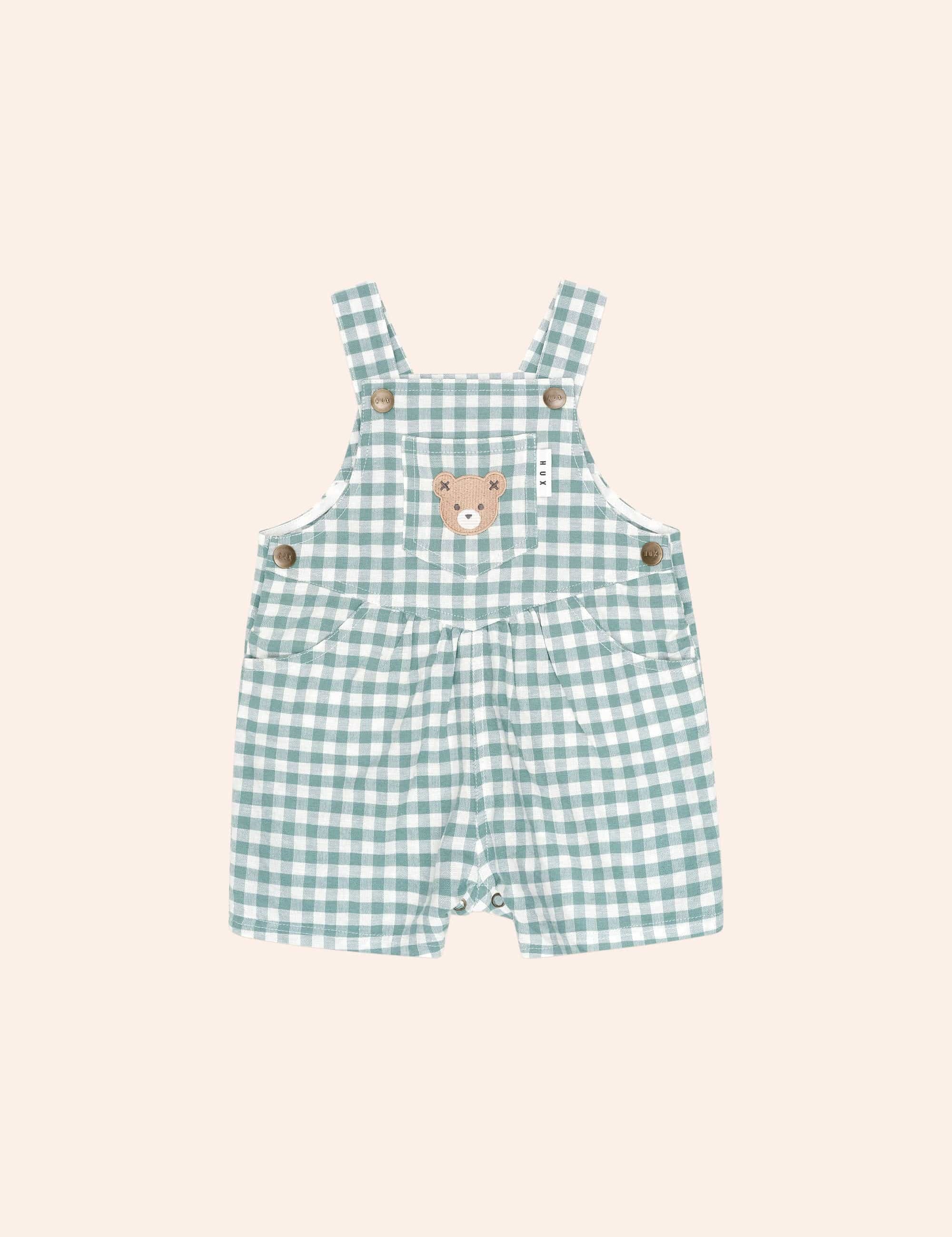 Eucalyptus Gingham Short Overalls OVERALL Huxbaby