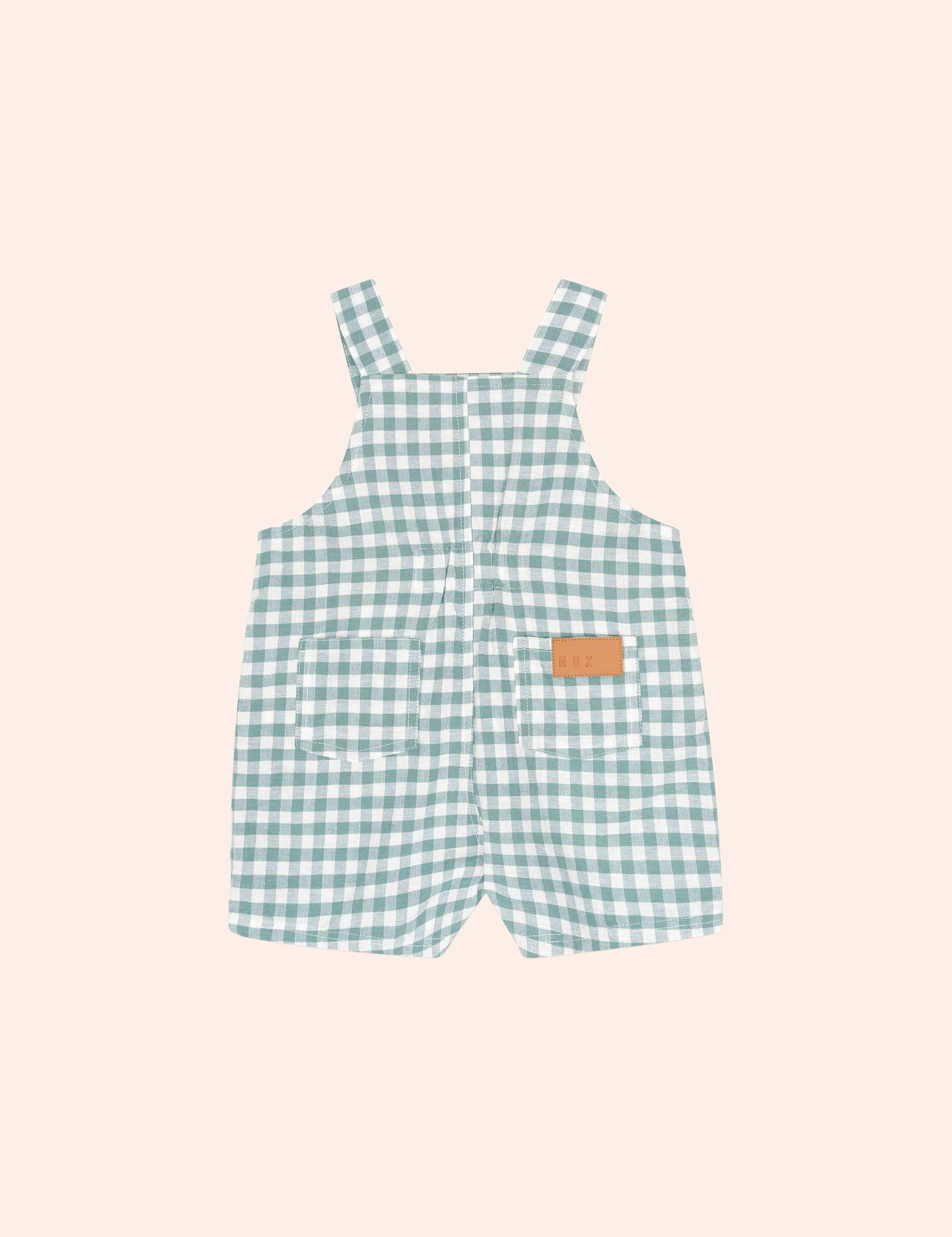 Eucalyptus Gingham Short Overalls OVERALL Huxbaby