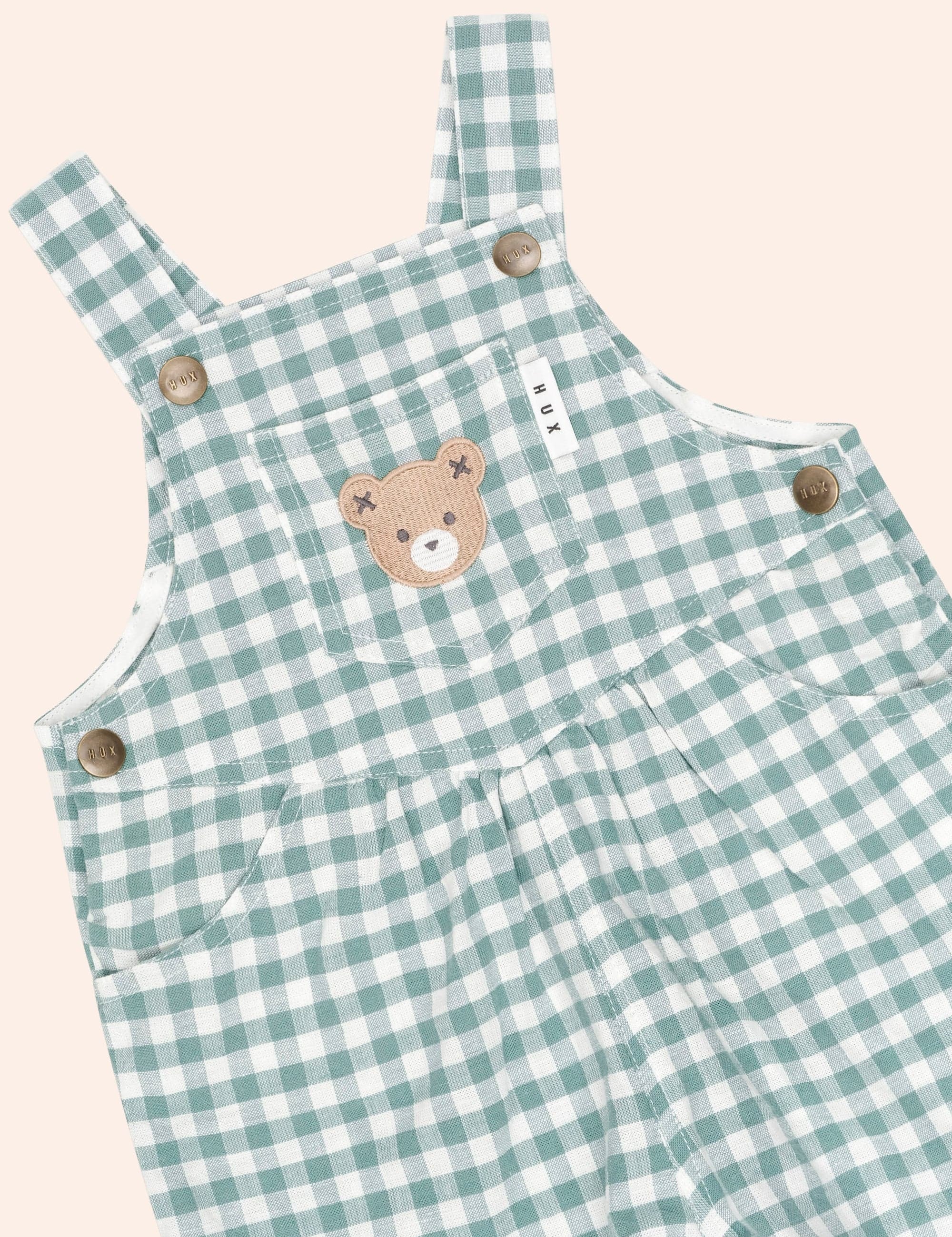 Eucalyptus Gingham Short Overalls OVERALL Huxbaby