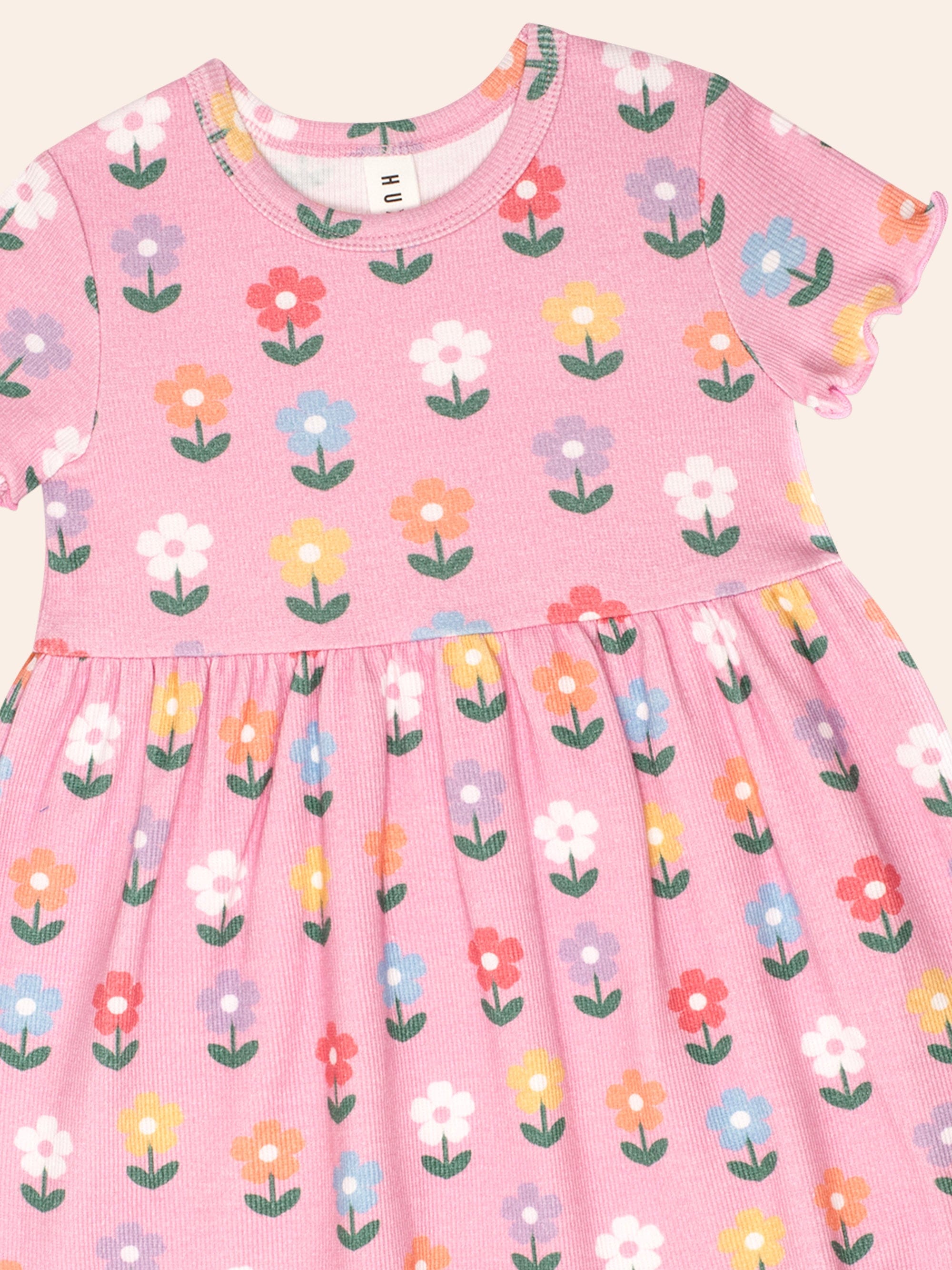 Multi Colour Daisy Rib Dress DRESS Huxbaby