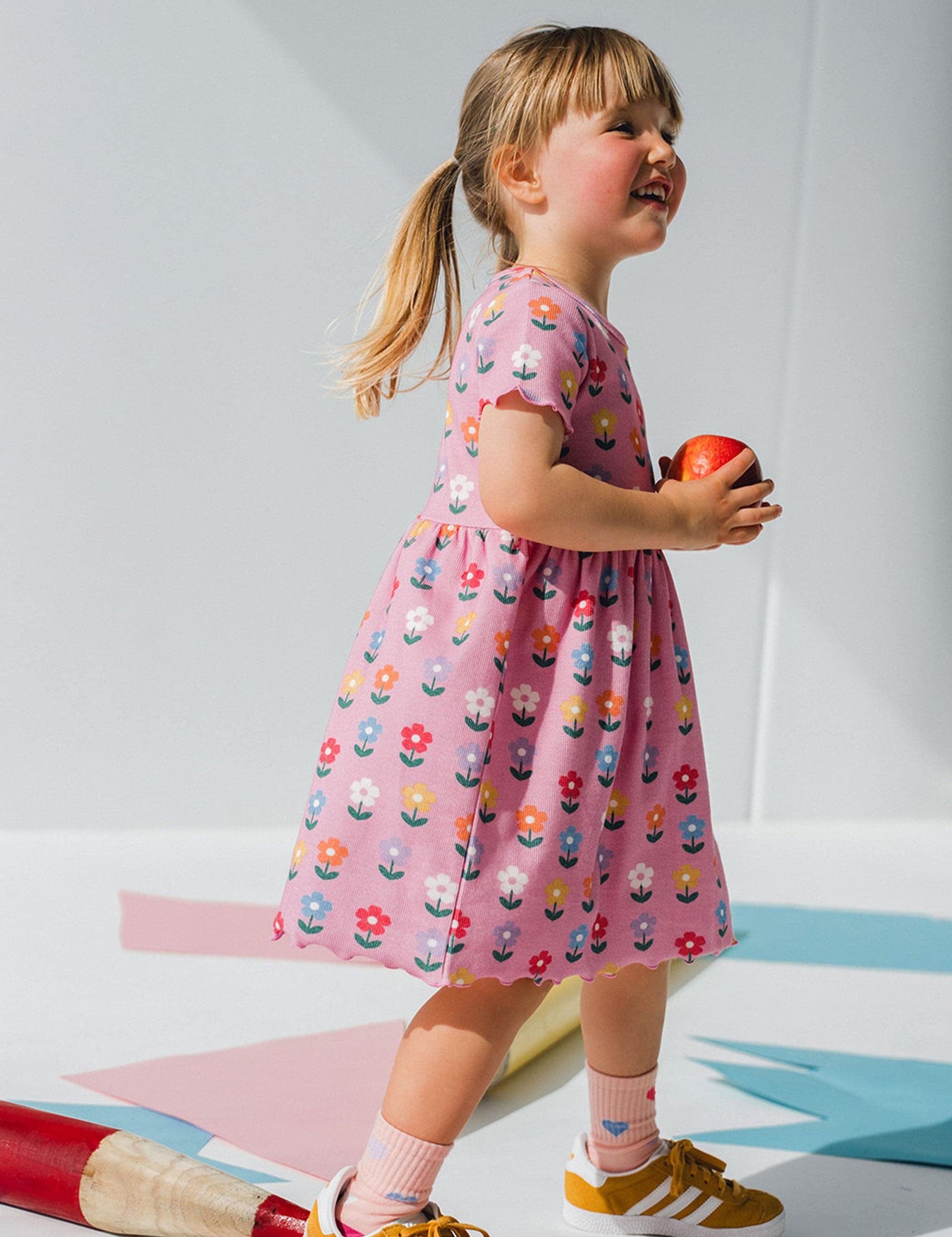Multi Colour Daisy Rib Dress DRESS Huxbaby