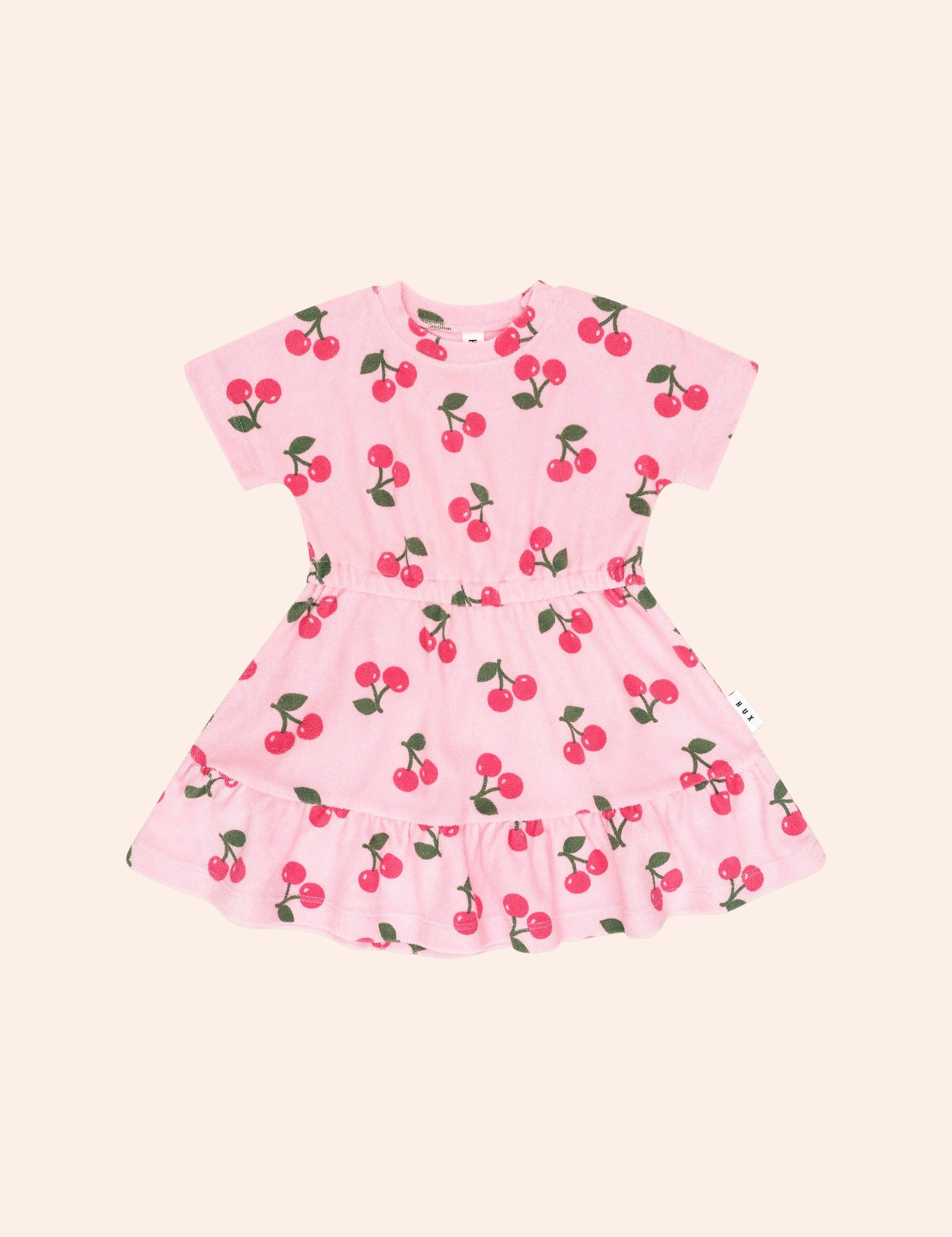 Cherry Towelling Gathered Dolman Dress DRESS Huxbaby