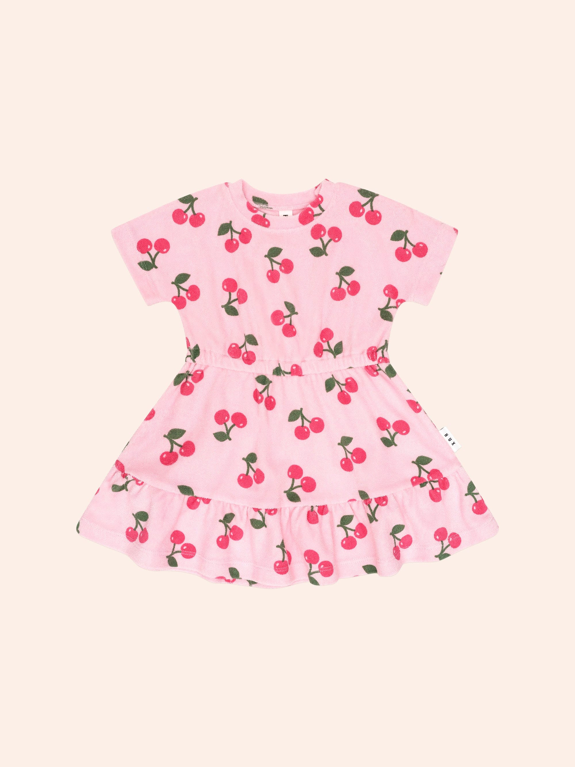 Cherry Towelling Gathered Dolman Dress DRESS Huxbaby