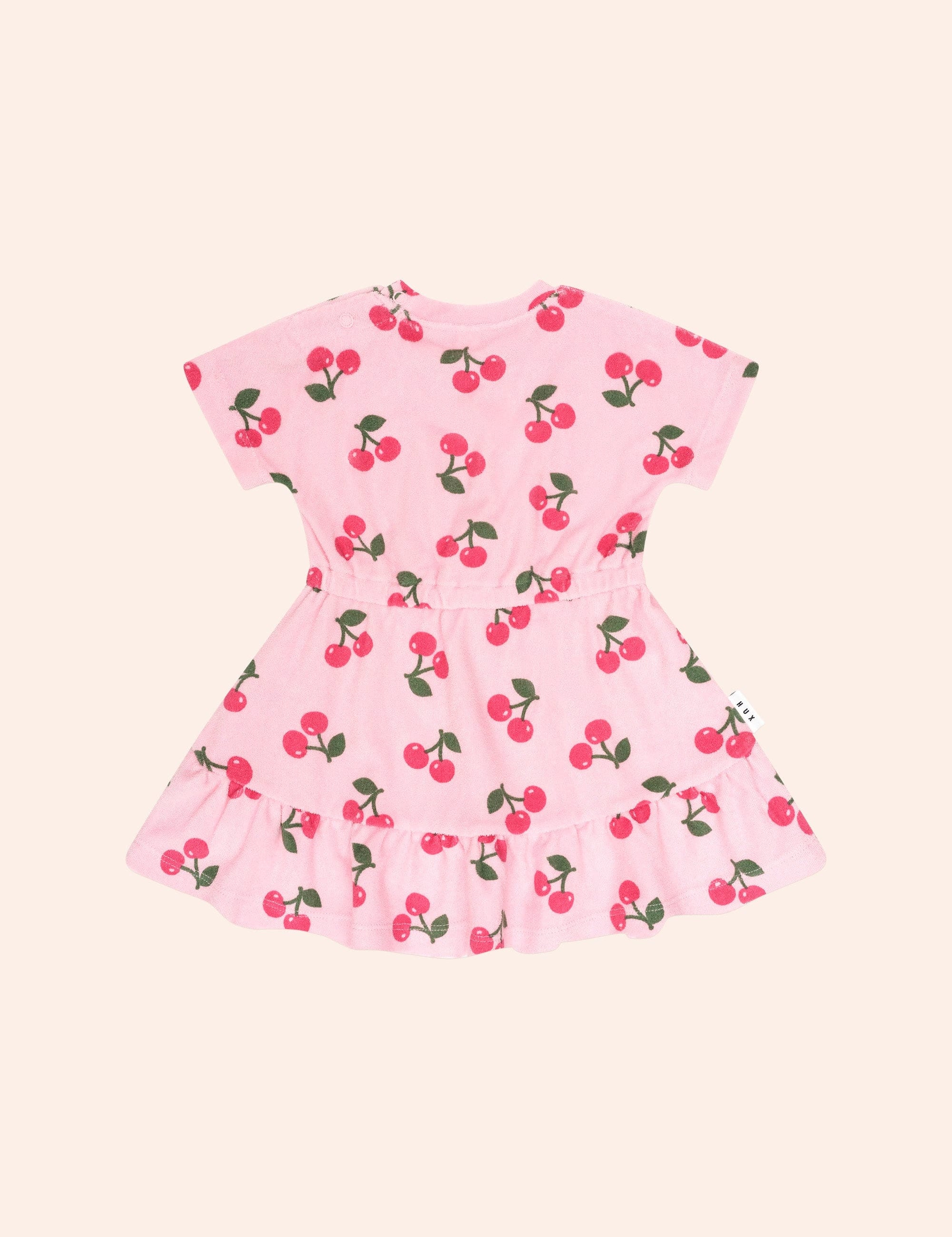 Cherry Towelling Gathered Dolman Dress DRESS Huxbaby