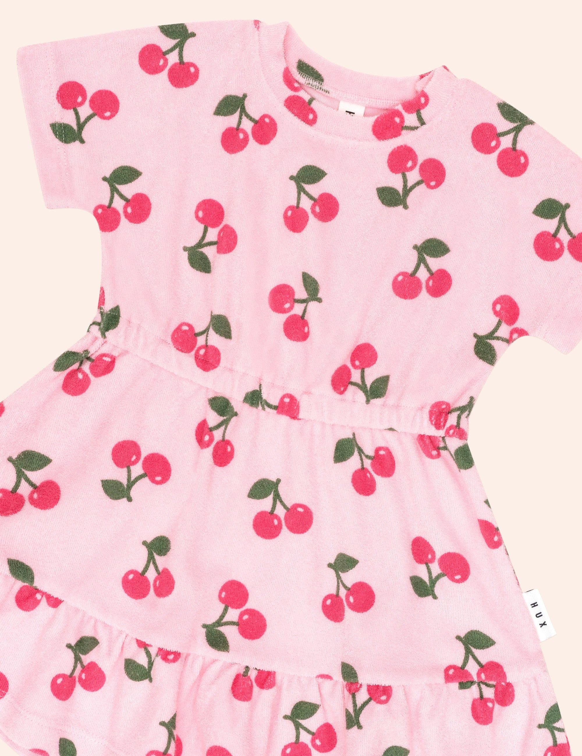 Cherry Towelling Gathered Dolman Dress DRESS Huxbaby