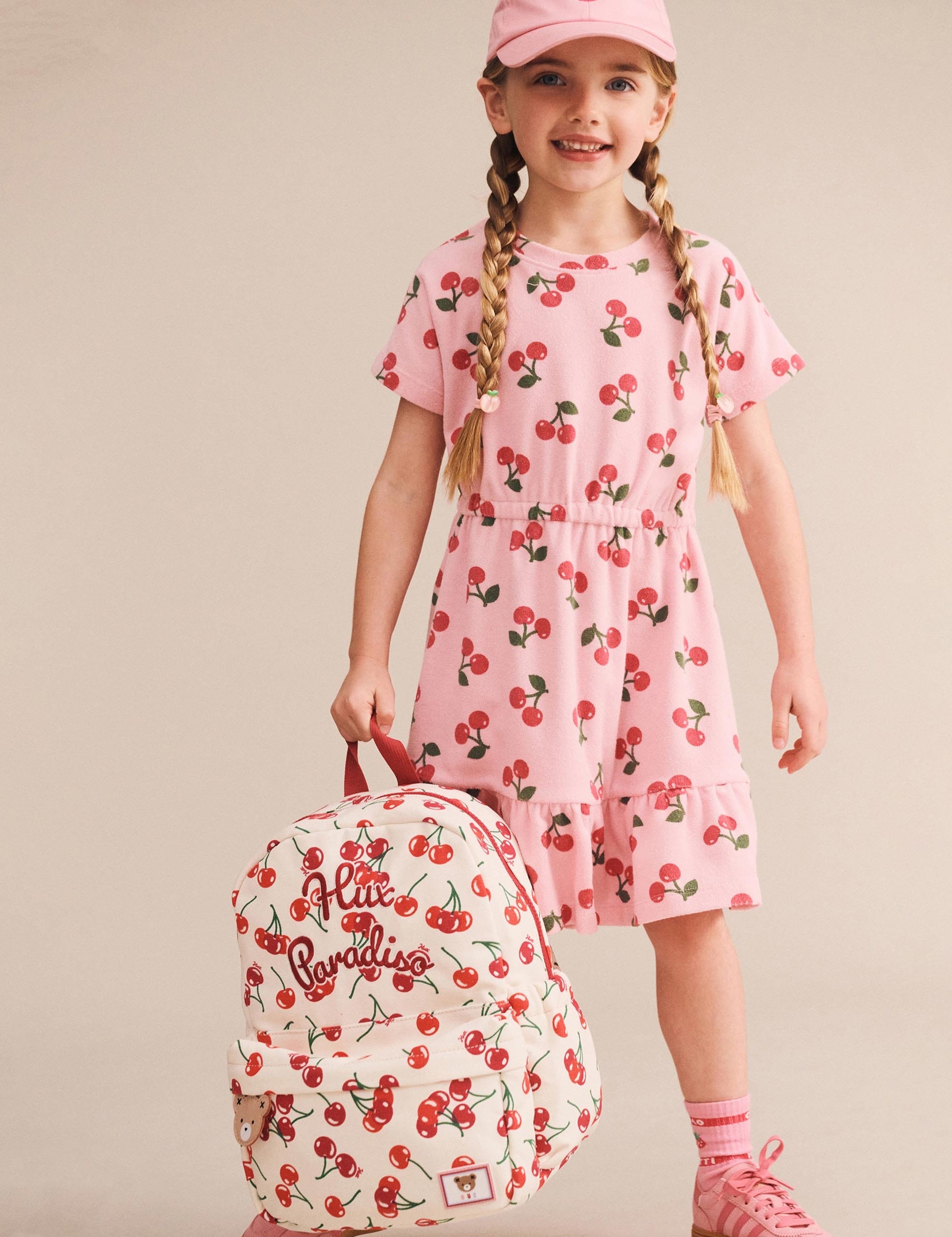Cherry Towelling Gathered Dolman Dress DRESS Huxbaby
