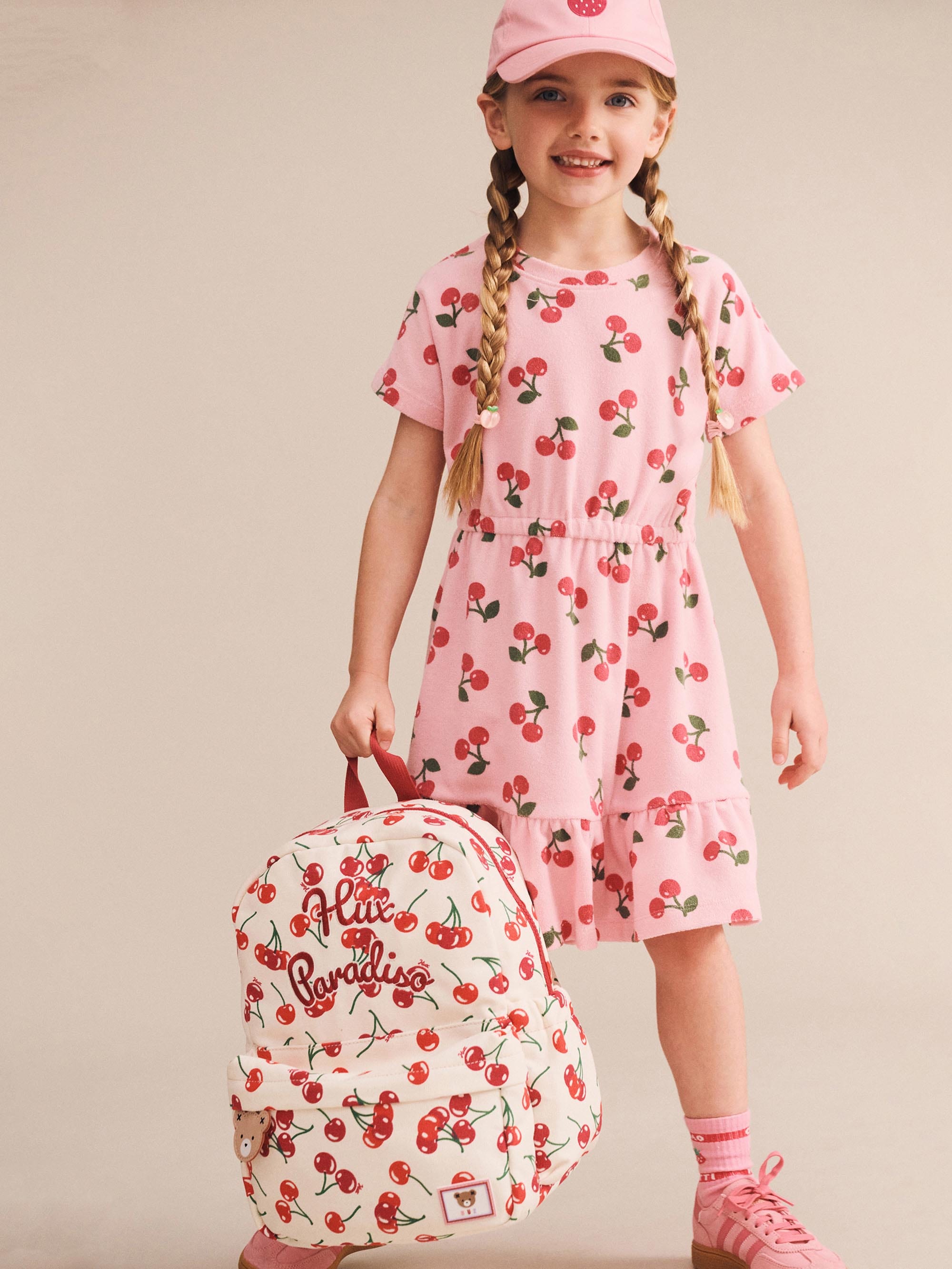 Cherry Towelling Gathered Dolman Dress DRESS Huxbaby
